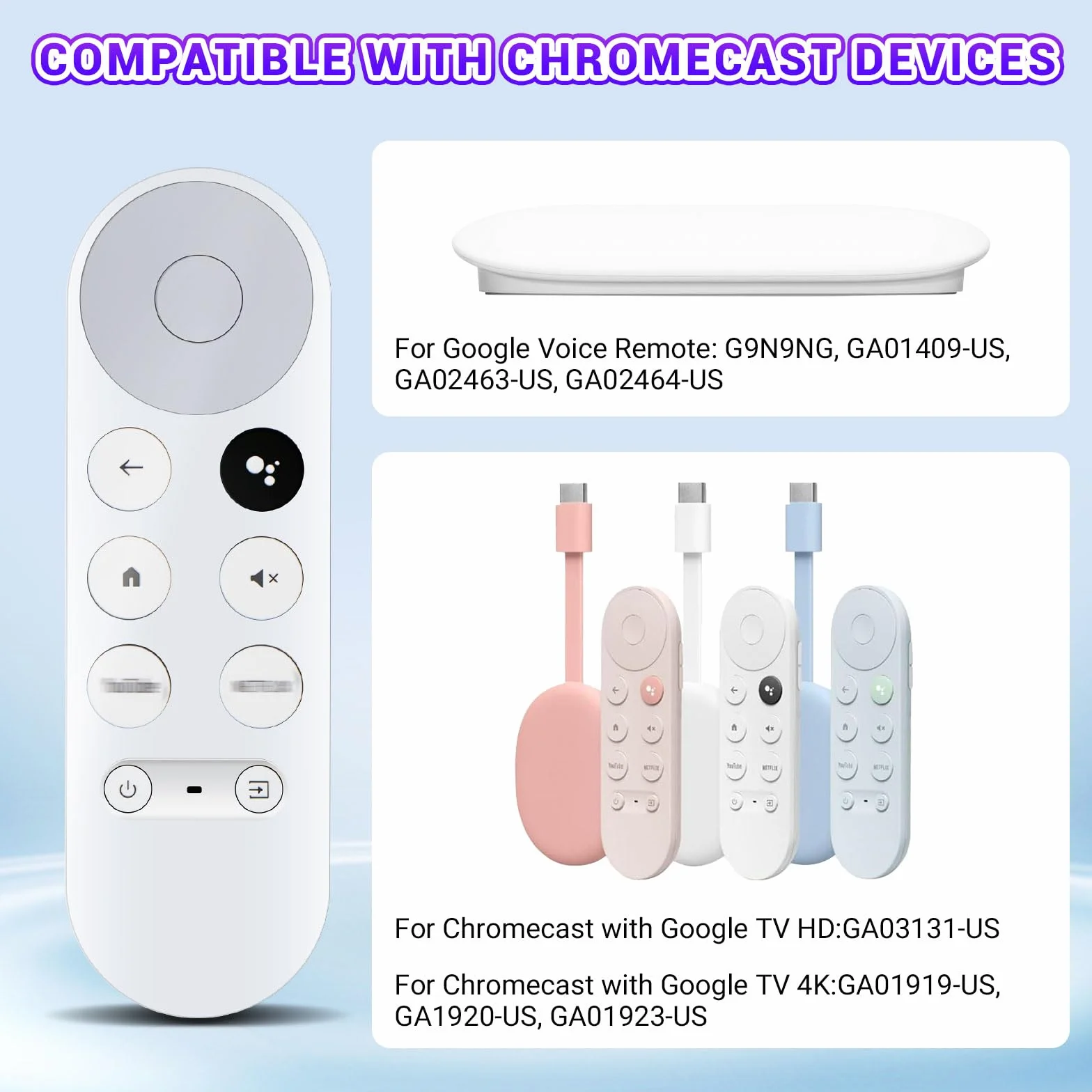 G9N9N zamiennik pilota do Google Chromecast TV 4K Snow Bluetooth, pilot głosowy, kompatybilny z Google GA01409-US, GA01919-US, GA01920-US, GA01923-US, GA02463-US, GA02464-US