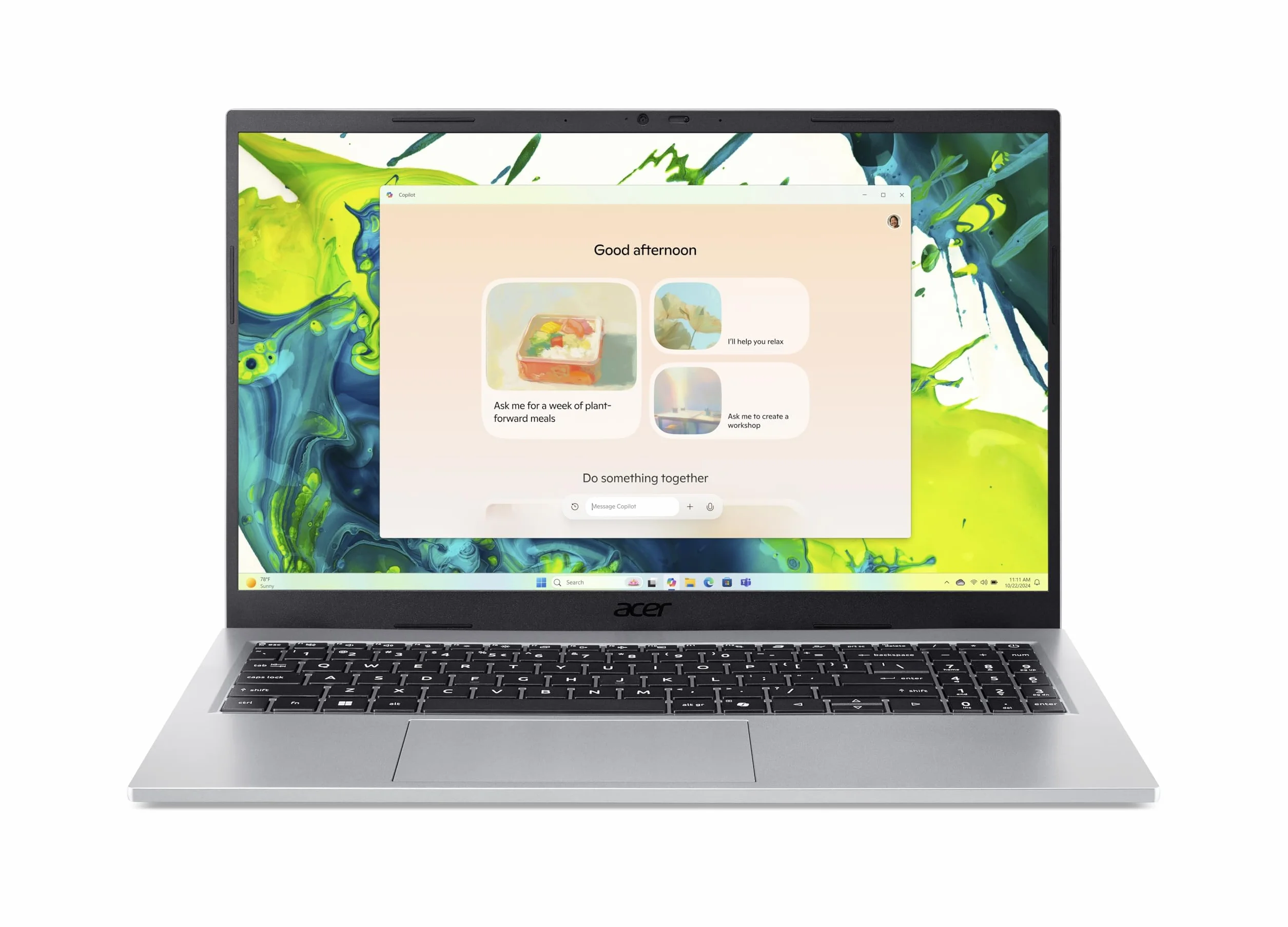 Acer Aspire Go 15 (AG15-72P-5903) laptop, wyświetlacz FHD IPS 15,6", Intel Core 5 120U, 16 GB RAM, 512 GB SSD, karta graficzna Intel, Windows 11, klawiatura QWERTZ, srebrna