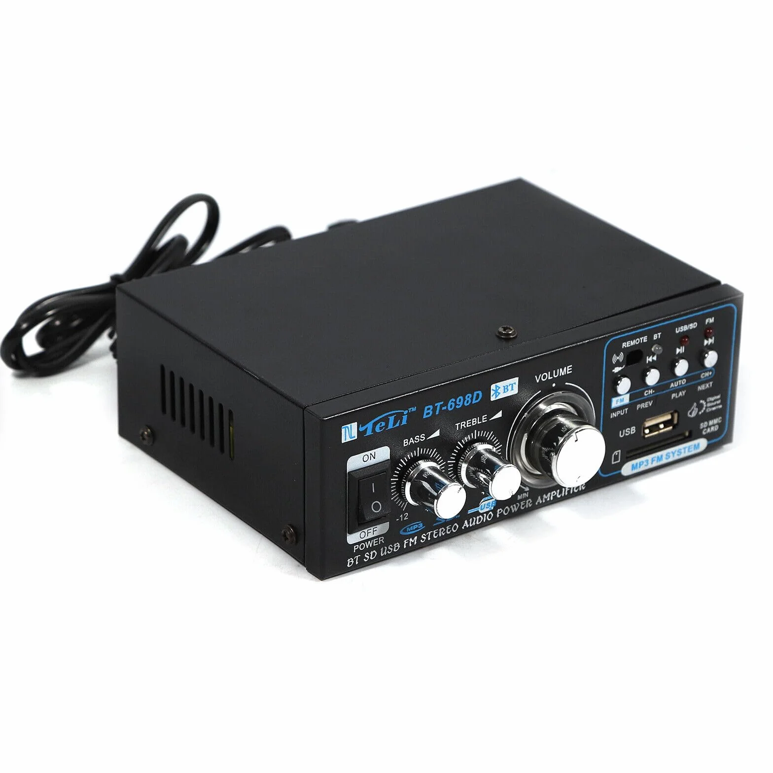 Wzmacniacz stereo HiFi Bluetooth, 2 kanały FM, cyfrowy wzmacniacz dźwięku, wzmacniacz audio, wzmacniacz stereo, pełny wzmacniacz, wejście na kartę SD/USB