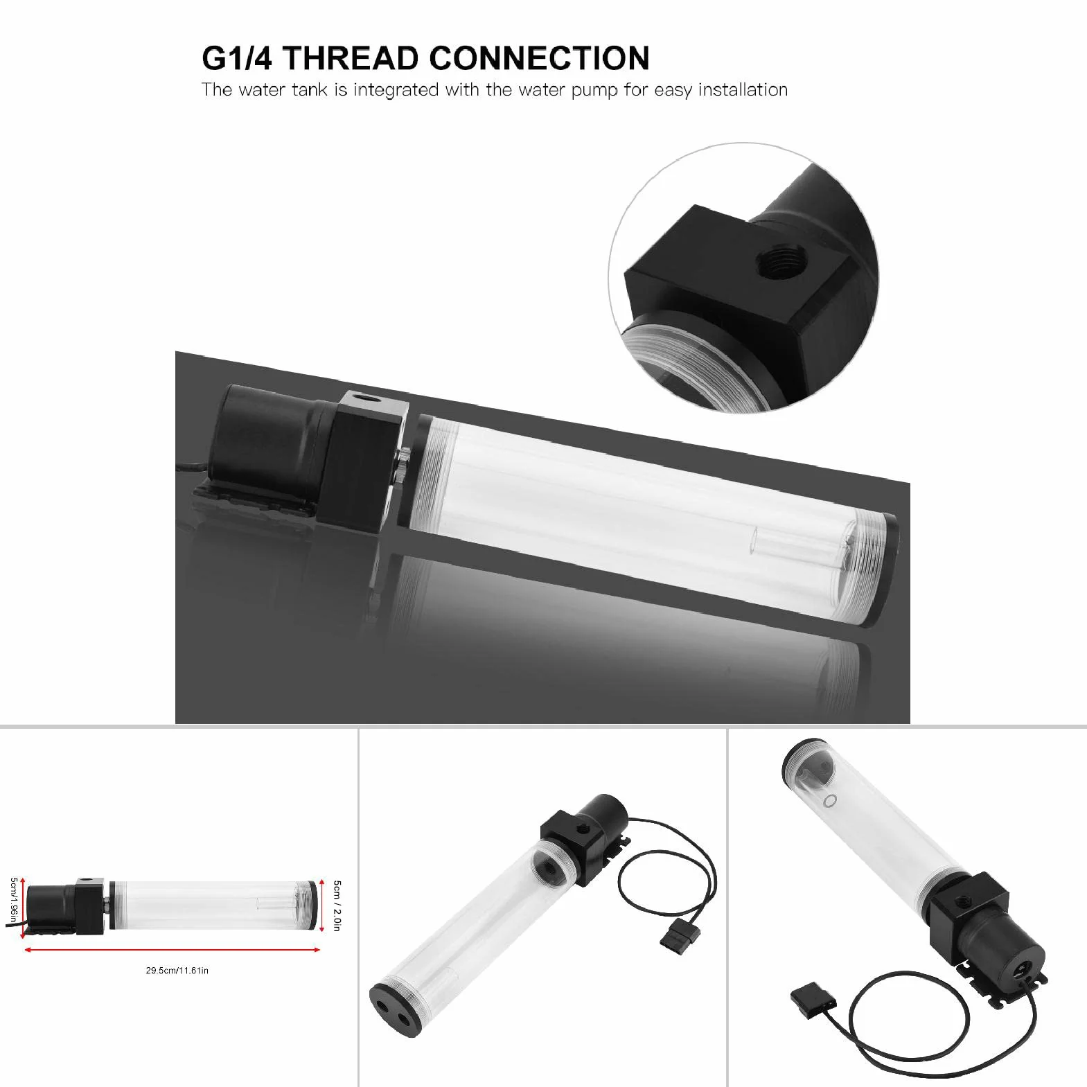 Zbiornik chłodzący wodę z pompą, Bewinner 12 V, 800 l/h, wodoodporny zbiornik na wodę i pompa G1/4, akrylowy komputer, DIY, zbiornik cylindra do chłodzenia wody, pompa 19 W, 210 mm