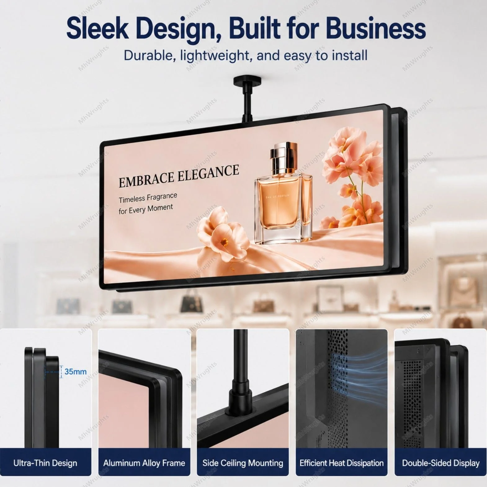 Cyfrowy wyświetlacz reklamowy, ekran ścienny 4K UHD z 8 GB pamięci RAM i 128 GB pamięci masowej, praca komercyjna 24/7, cyfrowy wyświetlacz z metalową ramą 24in