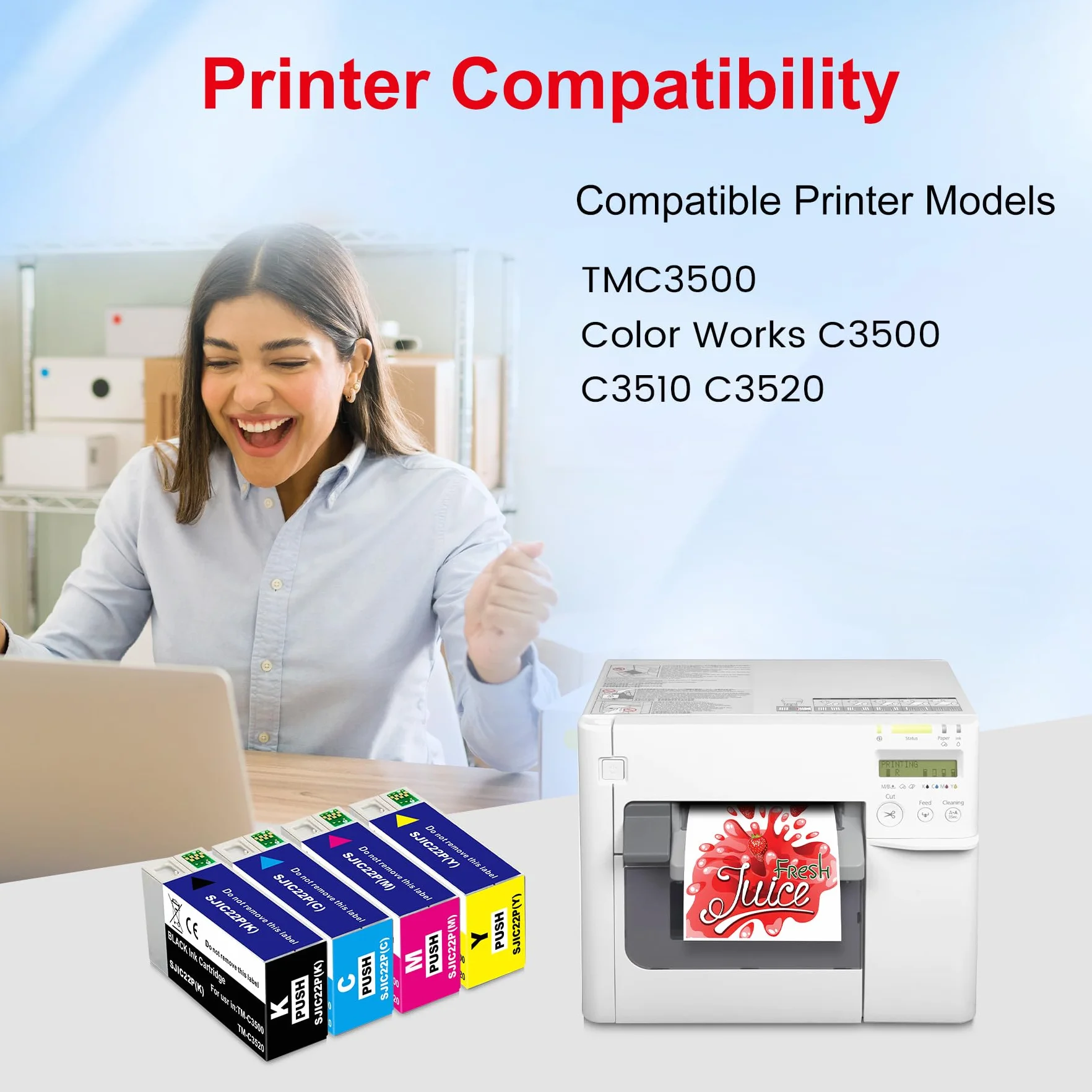 SJIC22P wkład atramentowy kompatybilny z EPS SJIC22P C33S020601 C33S020602 C33S020603 C33S020604 do Color Works TM-C3500 TM-C3510 TM-C3520 C35000 C3511 0 C3520 (czarny, cyjan, magenta
