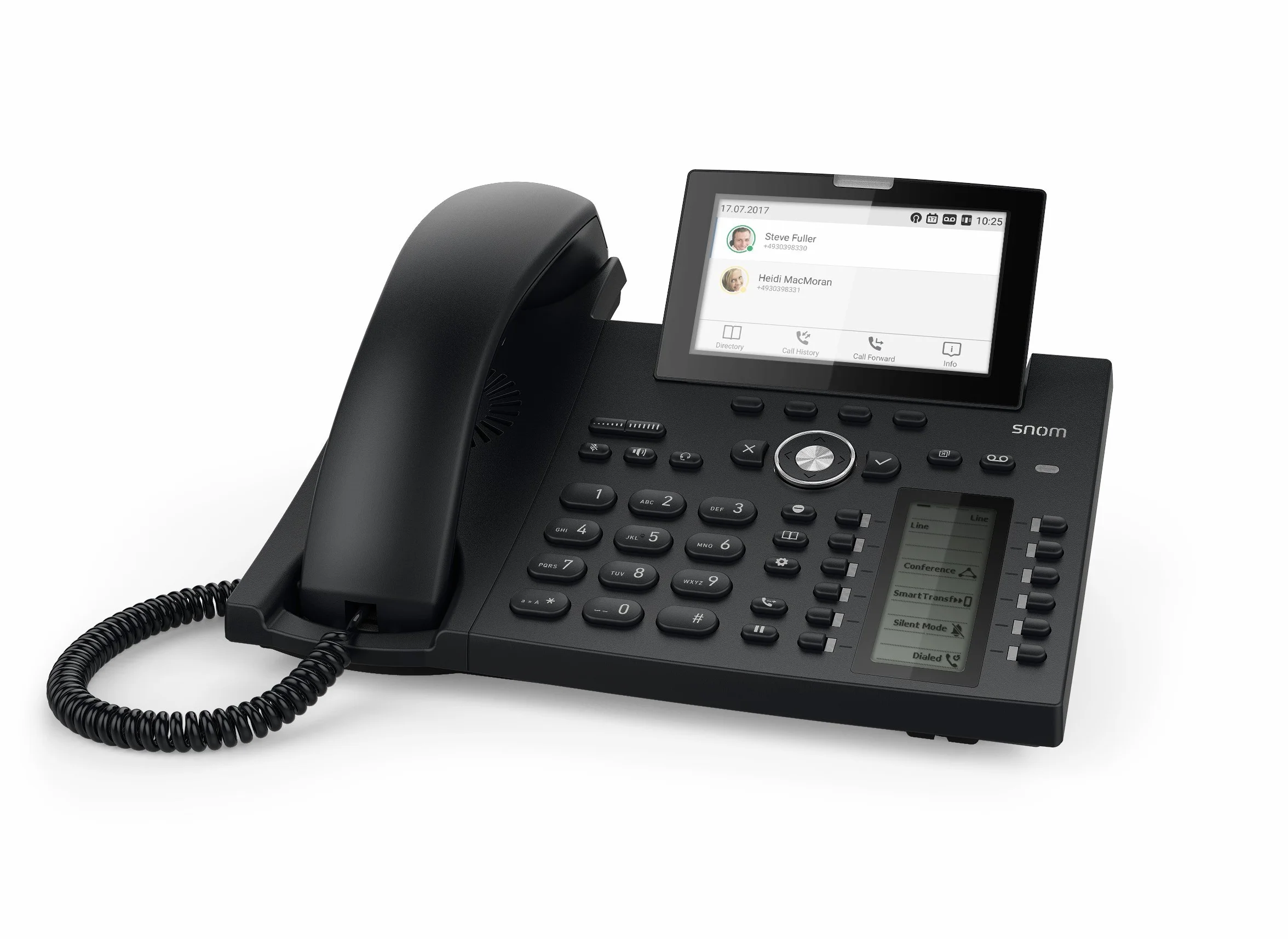Snom Telefon biurkowy D385 IP, kolor + SmartScreen, 12 tożsamości SIP, przełącznik hakowy z czujnikiem, Bluetooth, USB, 48 kluczy samoopisujących (12 fizycznych), czarny, 0004340