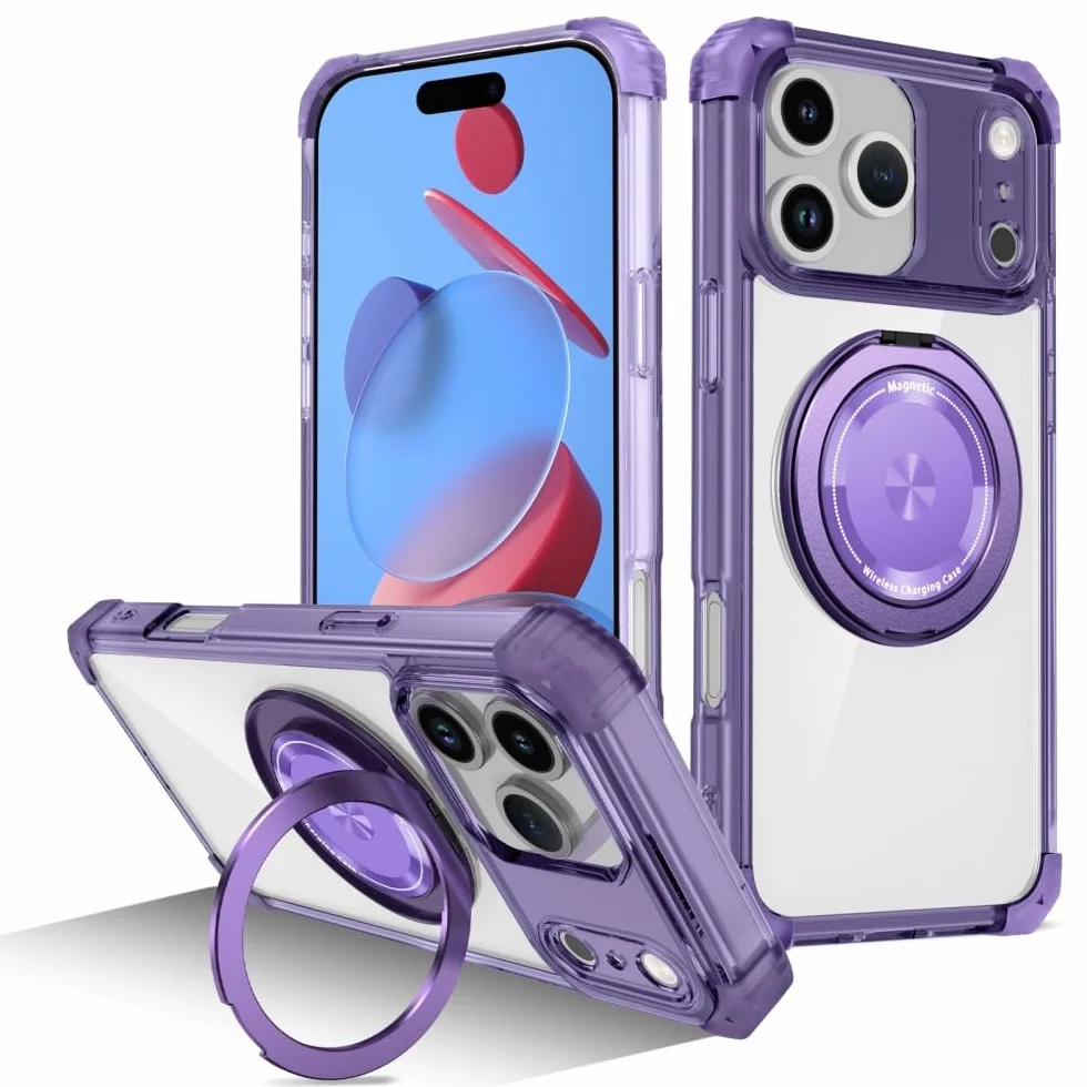 Generic etui kompatybilne z Samsung Galaxy S24 FE 5G (kolor: fioletowy) odporny na wstrząsy silikonowy obrotowy pierścień stojak twardy tył etui