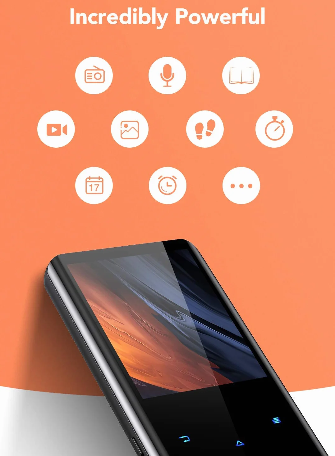 AGPTEK Odtwarzacz MP3 64 GB, Bluetooth 5.3, kolorowy ekran TFT 2,4 cala, muzyka HiFi z głośnikiem, przyciski dotykowe, radio FM, e-book, nagrywanie, timer snu, obsługa do 128 GB, czarny