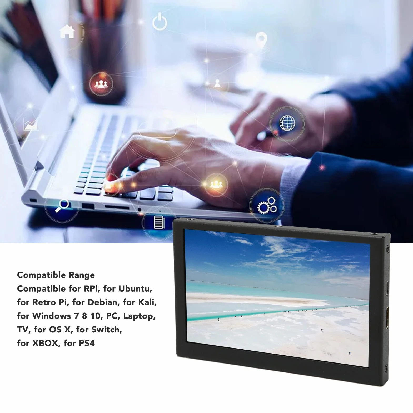 5-calowy Monitor, Ekran LCD Mini IPS 800x480 Mały Monitor, Metalowa Obudowa Komputer Przenośny Monitor Podekranowy dla Interfejsu HDMI dla Komputera RPi dla Windows 7 8 10 dla OS X