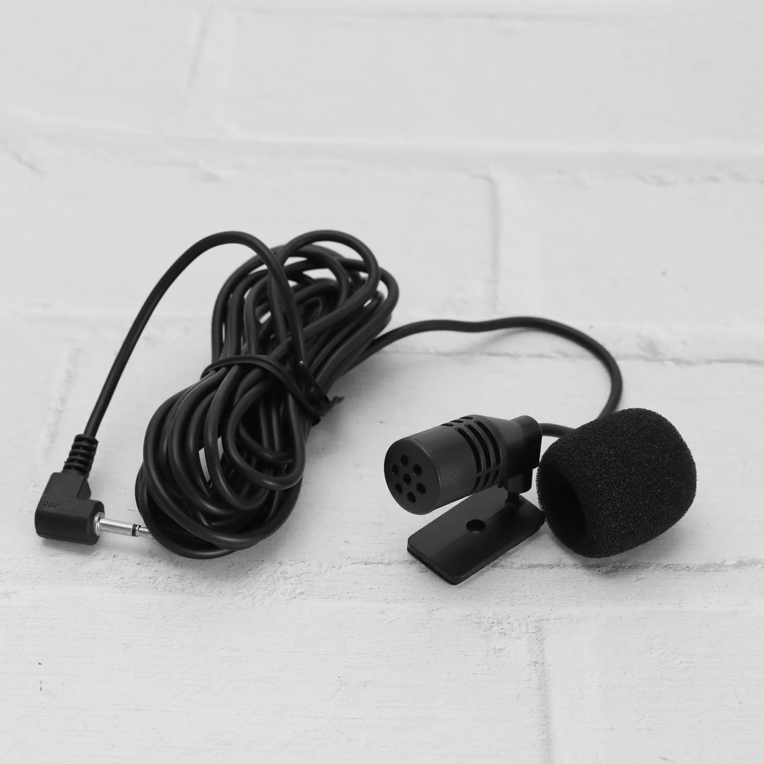 1x Mikrofon z uchwytem GPS Stereo Radio Przewodowy Mikrofon samochodowy typu rzep z mikrofonem gabkowym Czarny 60Hz-15KHz, 2,5mm