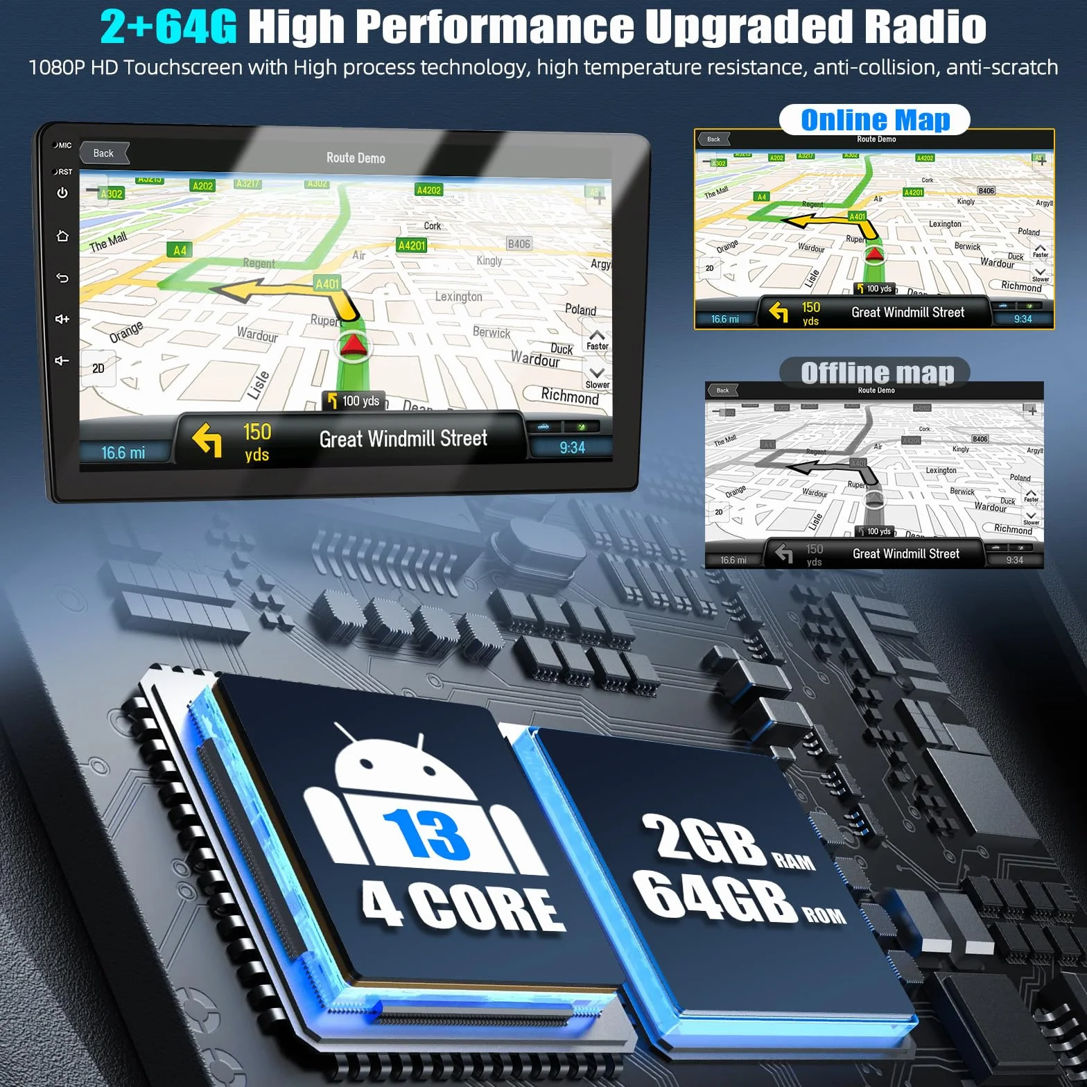 CAMECHO Radio samochodowe 2+64G 9 cali do Seat Leon 2015-2018, Android 13 z kamerą cofania, GPS, Wi-Fi, bezprzewodową funkcją CarPlay, Bluetooth HD Radio z systemem Android, FM, RDS