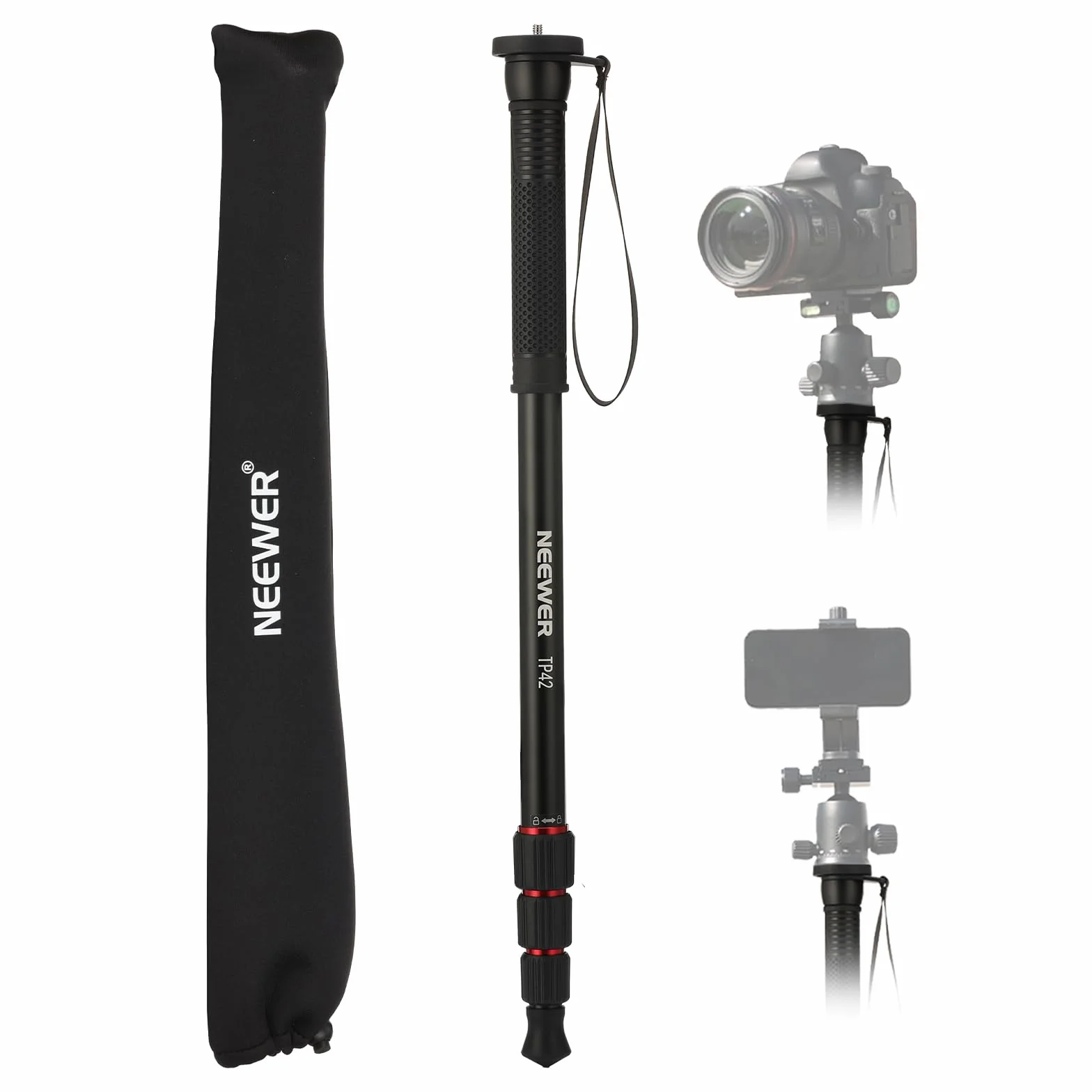 NEEWER Stojak monopod na aparat 168.9 cm, lekki aluminiowy monopod podróżny do lustrzanki cyfrowej, fotografii i nagrywania wideo, adapter śrubowy 1/10.2 cm i 3/20.3 cm, kij trekkingowy, maksymalne