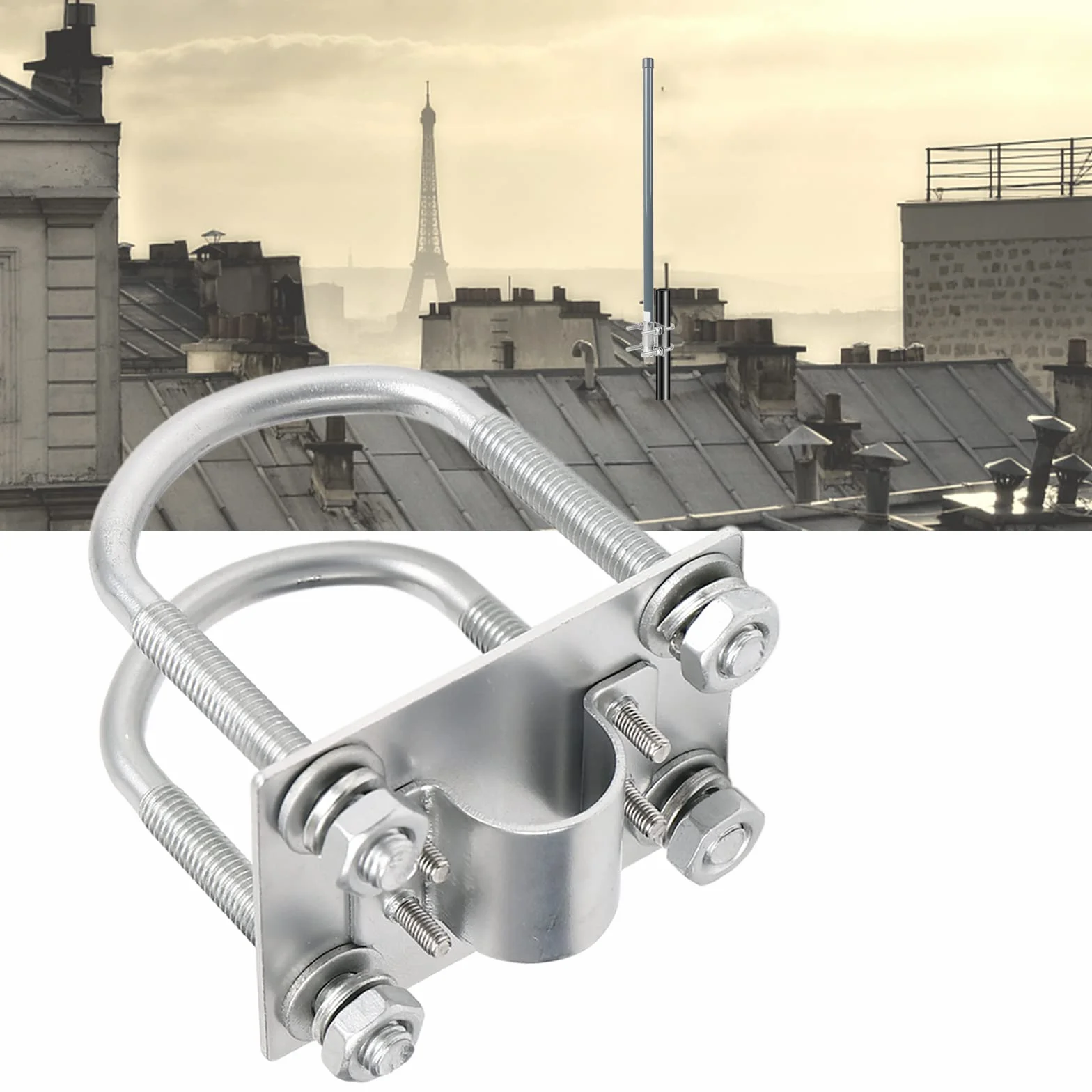 Maszt antenowy, uchwyt zaciskowy z bolcami U, zestaw mocujący, M8, płyta zaciskowa, montaż rurowy, sprzęt do anteny Lora, Helium Miner, antena WiFi, antena 4G LTE, antena TV