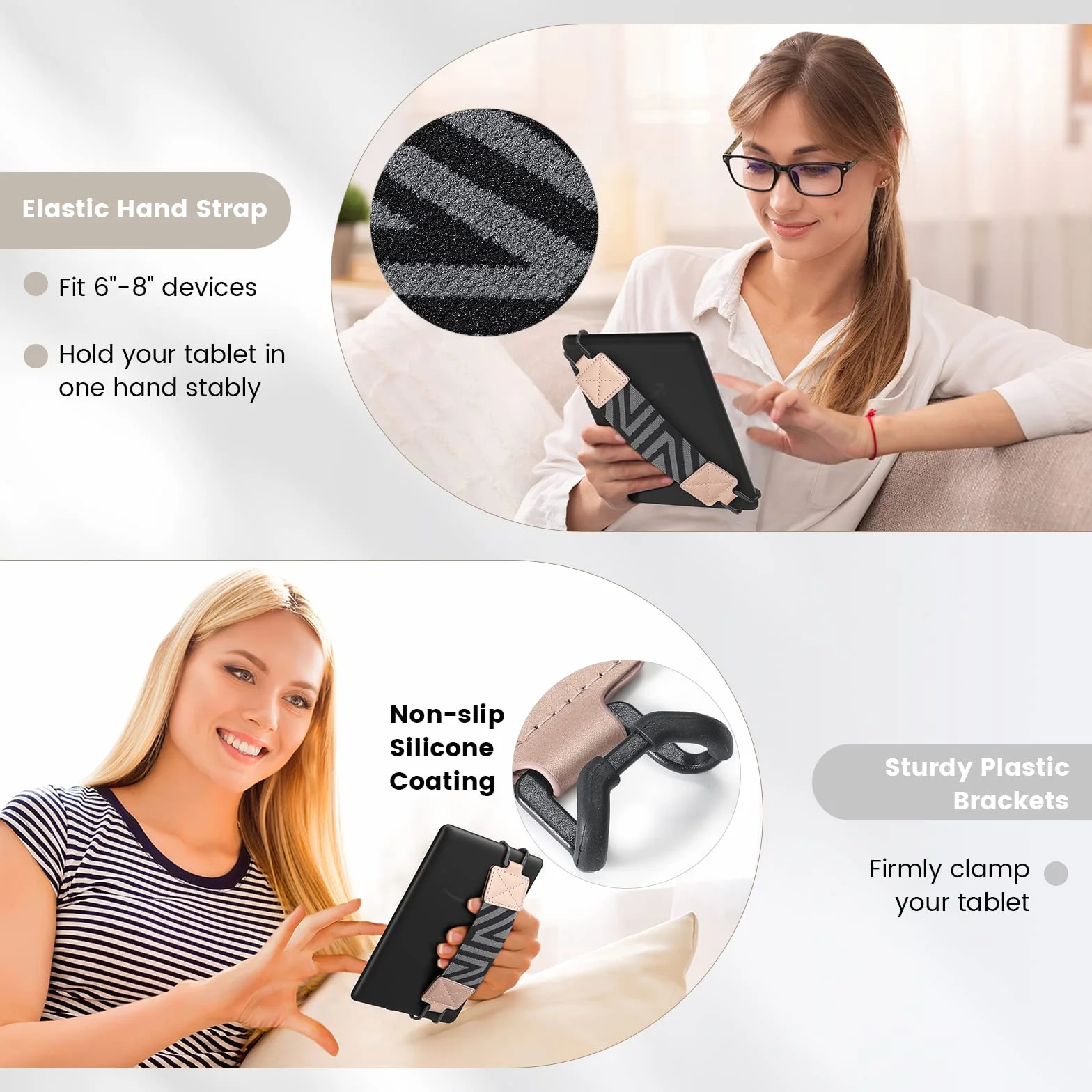 MoKo Security Hand Strap for 6-8 inch Kindle eReaders Fire Tablets, Rose Gold