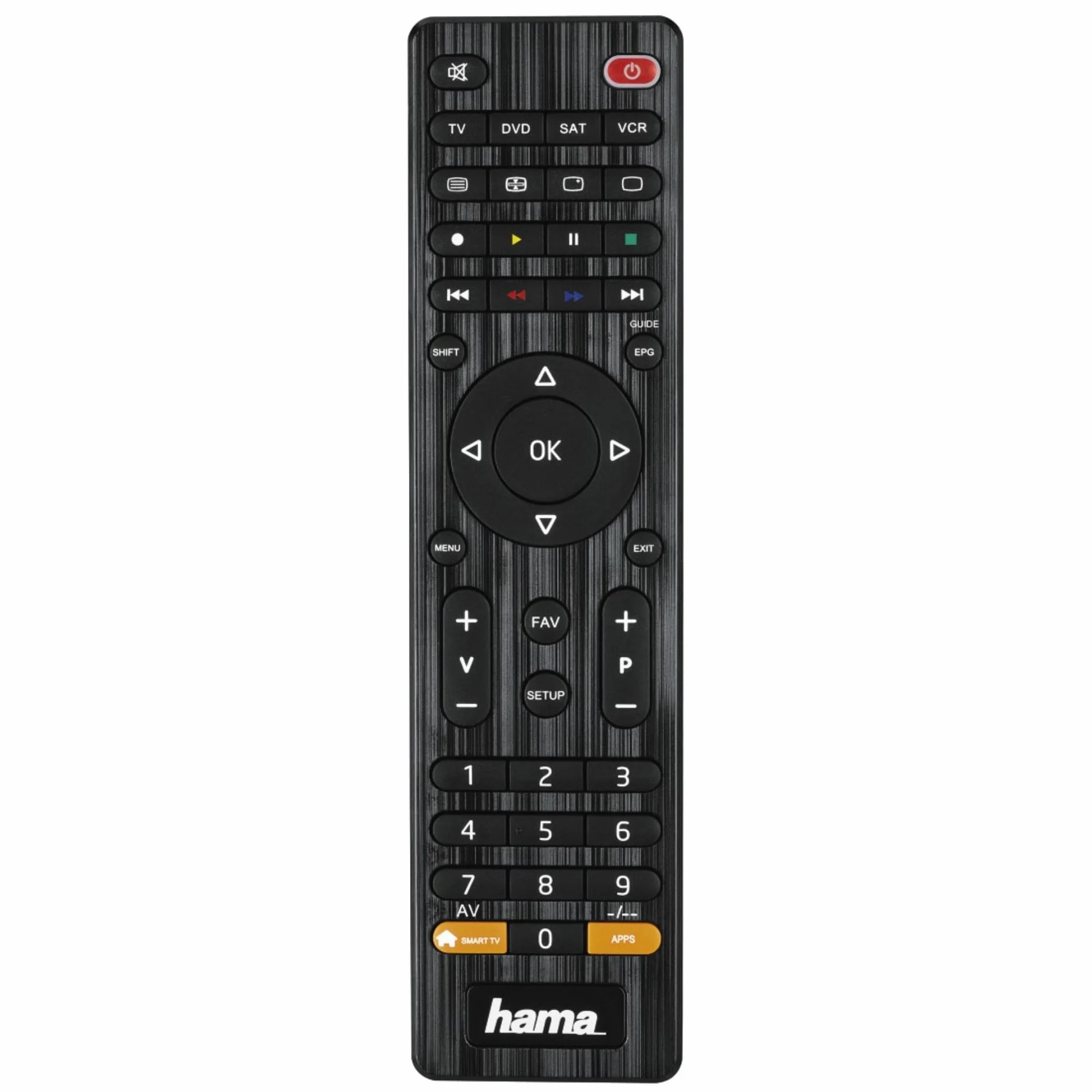 Hama Uniwersalny pilot 4w1 (zakres 10m, zdalne sterowanie 4 urządzeniami, do telewizora, do TV, 2 baterie AA, 17.5x4.5x2 cm) czarny