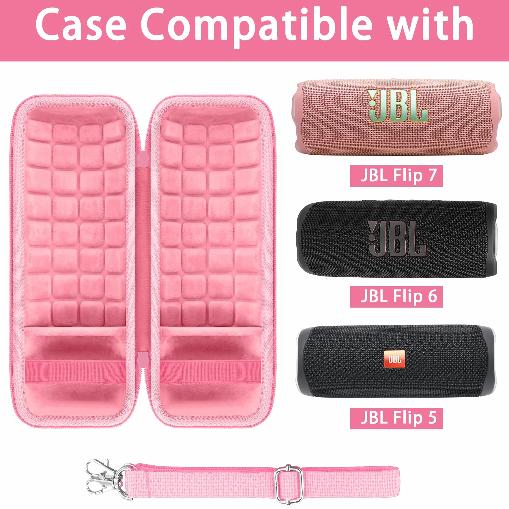 co2CREA Twardy futerał podróżny dla JBL Flip 6 / JBL Flip 5 Przenośny głośnik Bluetooth (tylko pudełko) (Flip 6/5 etui, różowy)