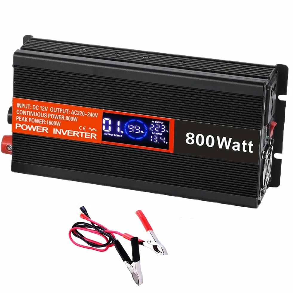 SolaMr 800W przetwornica napięcia DC 12V na AC 220V/240V z wyświetlaczem LCD i portami ładowania USB do systemów montowanych w pojazdach i na kempingach - 800W