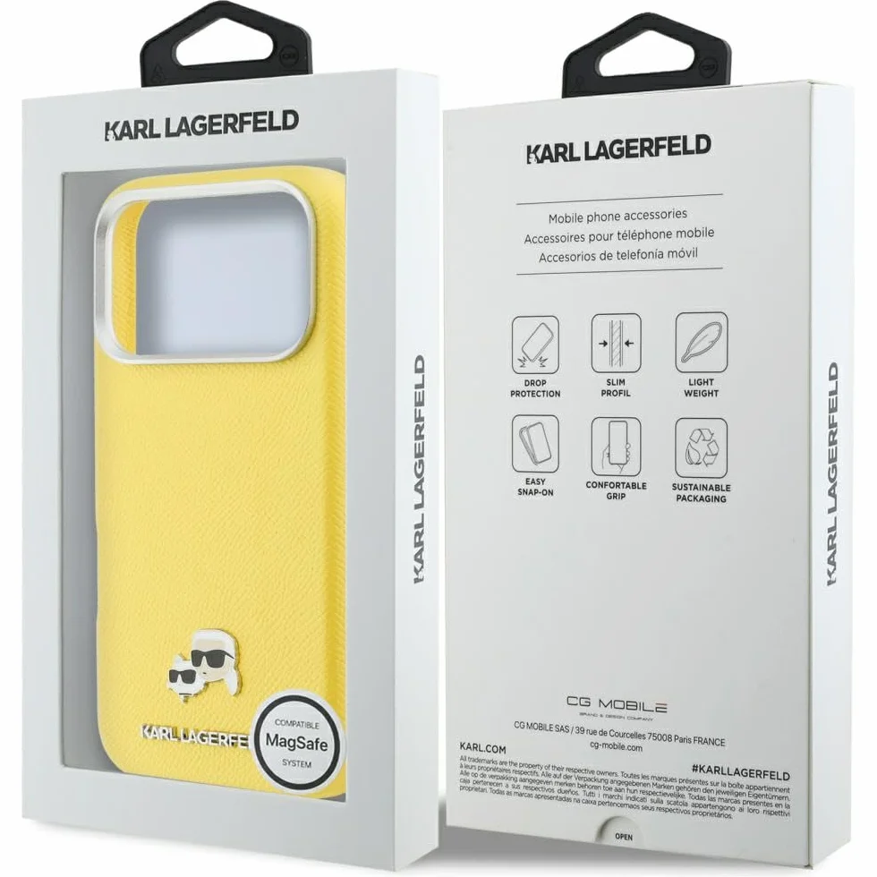 CG MOBILE Karl Lagerfeld Karl & Choupette Saffiano kompatybilne z MagSafe etui do iPhone 17 Pro (żółte)