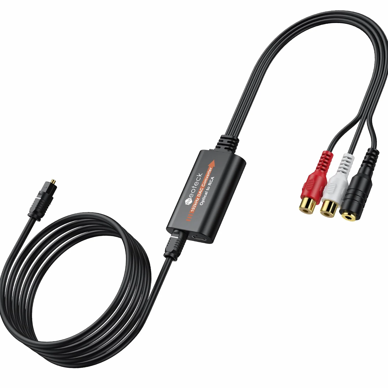 Neoteck Optyczny konwerter audio 192 kHz na RCA 3,5 mm, Toslink na RCA, cyfrowy na analogowy