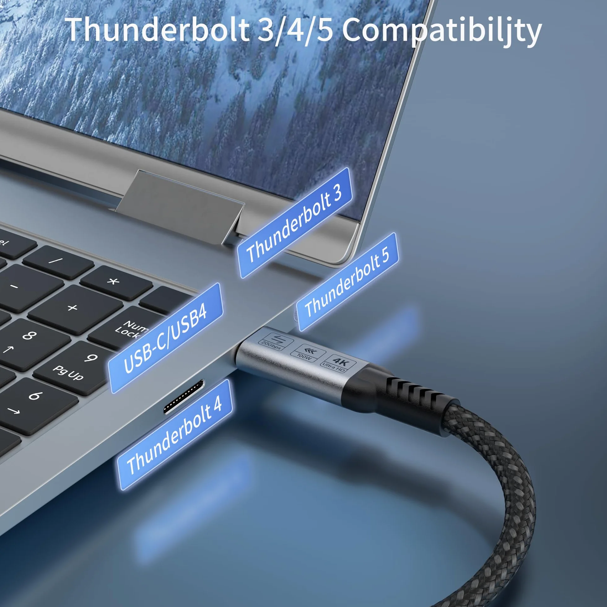 kabel USB c długi 5m Kompatybilny z Thunderbolt 4/3 Transmisja danych 20 Gbps USBC 3.2, szybkie ładowanie 100 W, 4K@120Hz/ 60Hz, 8K@30Hz USB C kabel wideo do monitora, Dell XPS, VR