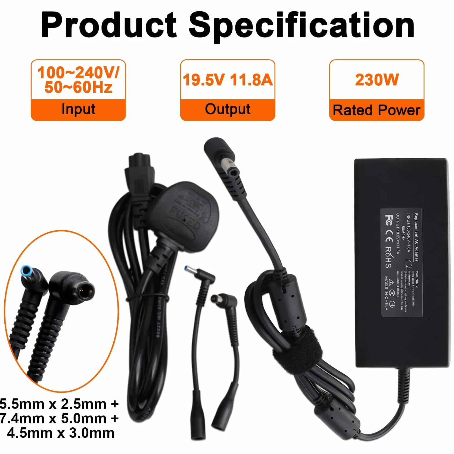 Zasilacz Lushtower 230 W do laptopa do gier MSI Katana A17 A15 15 17 AI RTX 4050 4060 4070, kompatybilny z Stealth GS66 GS65 WS65 WS66 WS75 Creator 15 17 A17-23 0P1A