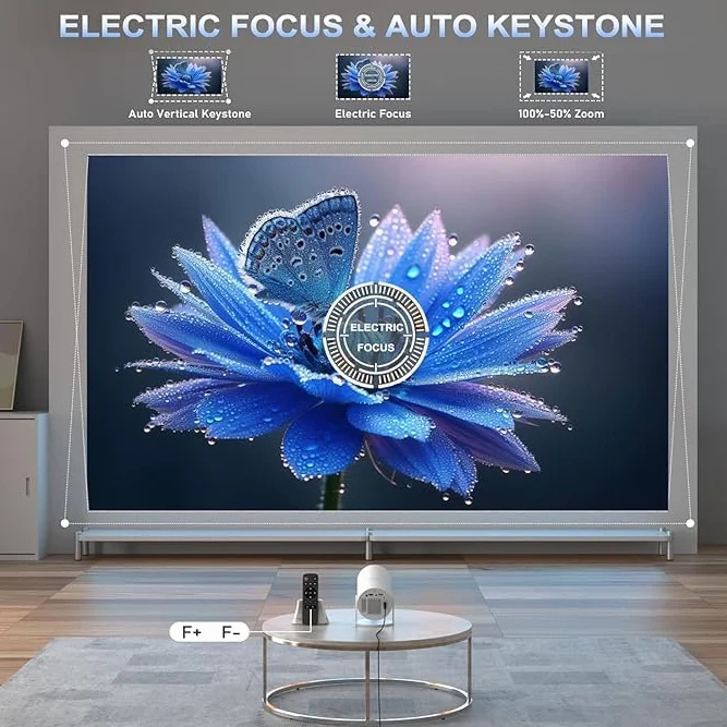 HY300 Pro mini projektor, 720P 4K dekodujący projektor z Wi-Fi i Bluetooth, przenośny projektor kina domowego, HDMI USB, biały
