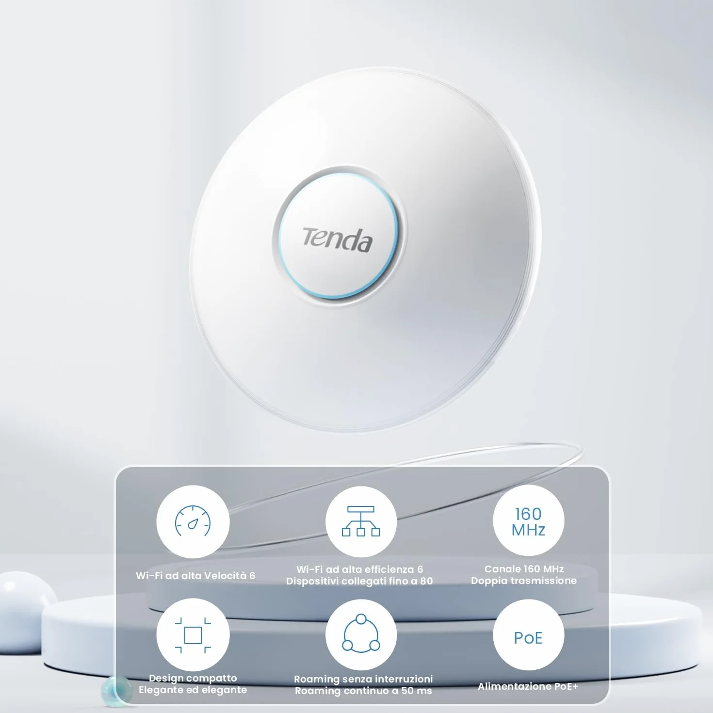 Tenda i27 Punkt dostępowy AX3000 WiFi 6 (802.11ax, 1 port Gigabit PoE+, zabezpieczenia WPA3, obsługa wielu sieci SSID, zarządzanie za pomocą aplikacji lub interfejsu internetowego)