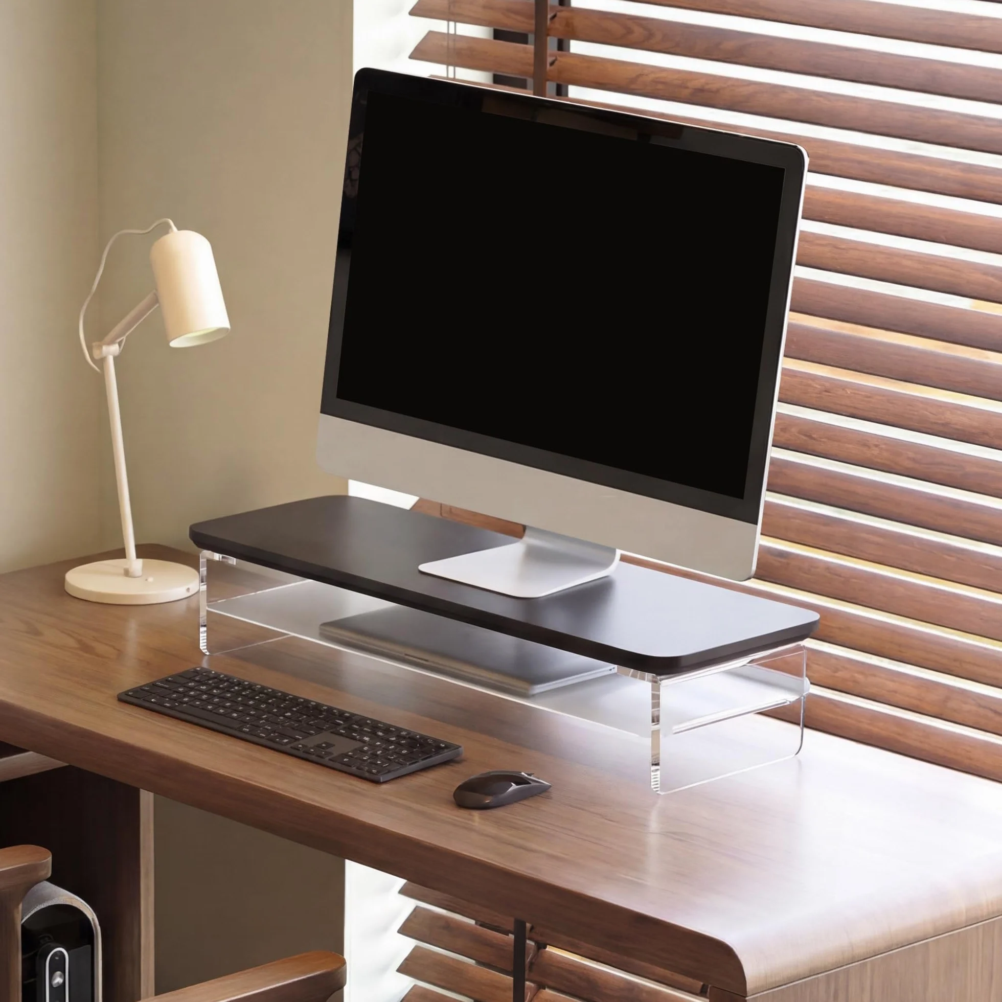 Fenge Uchwyty do monitorów akrylowych ekranów telewizyjnych komputerów, 60 cm czarny | 60 cm, obciążenie 45 kg, efekt pływający, uchwyt do laptopa TV drukarka