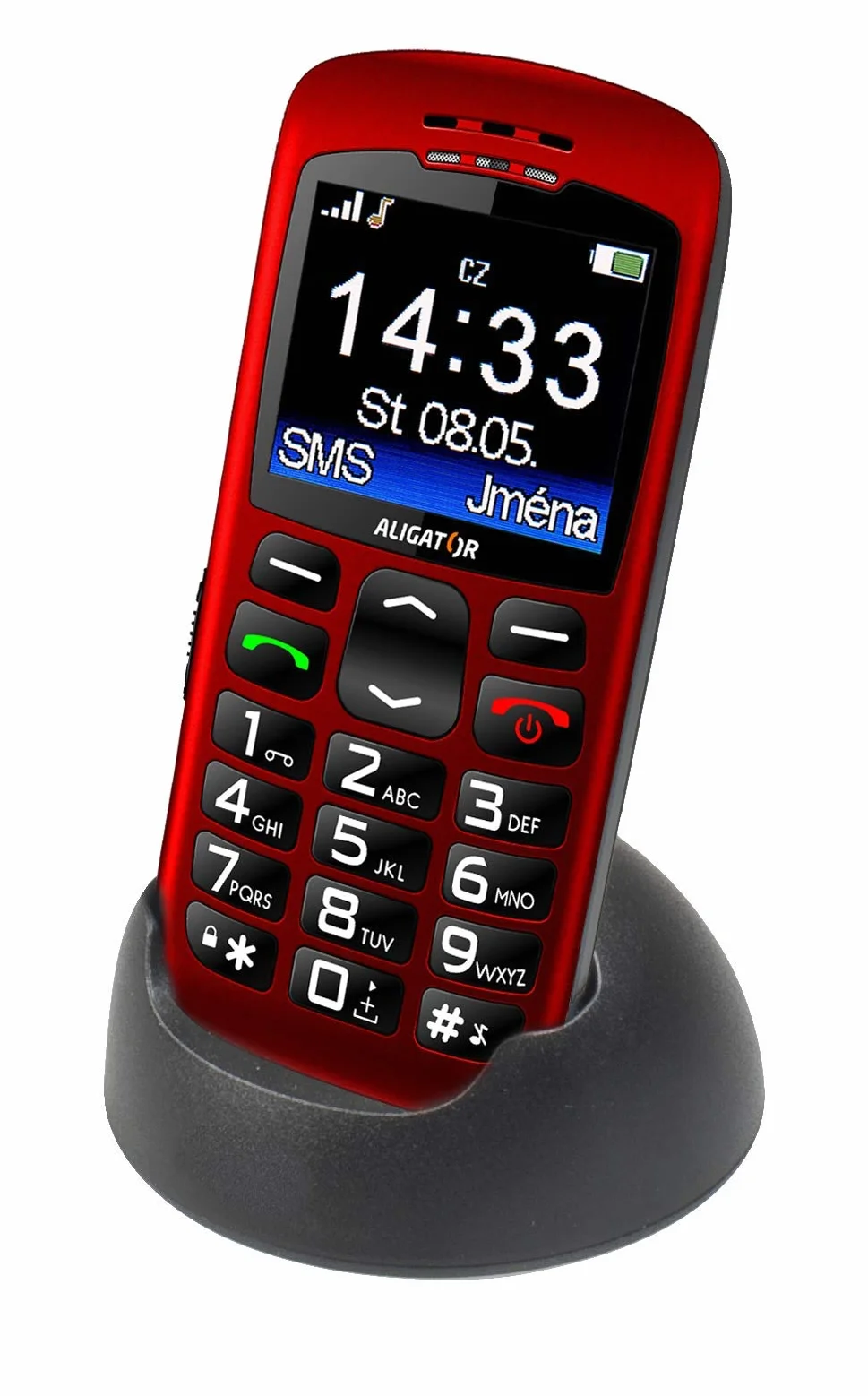 Aligator A670 telefon komórkowy dla seniorów z przyciskiem SOS i lokalizatorem, 4,8 x 2,32 x 0,55 cala, czerwony