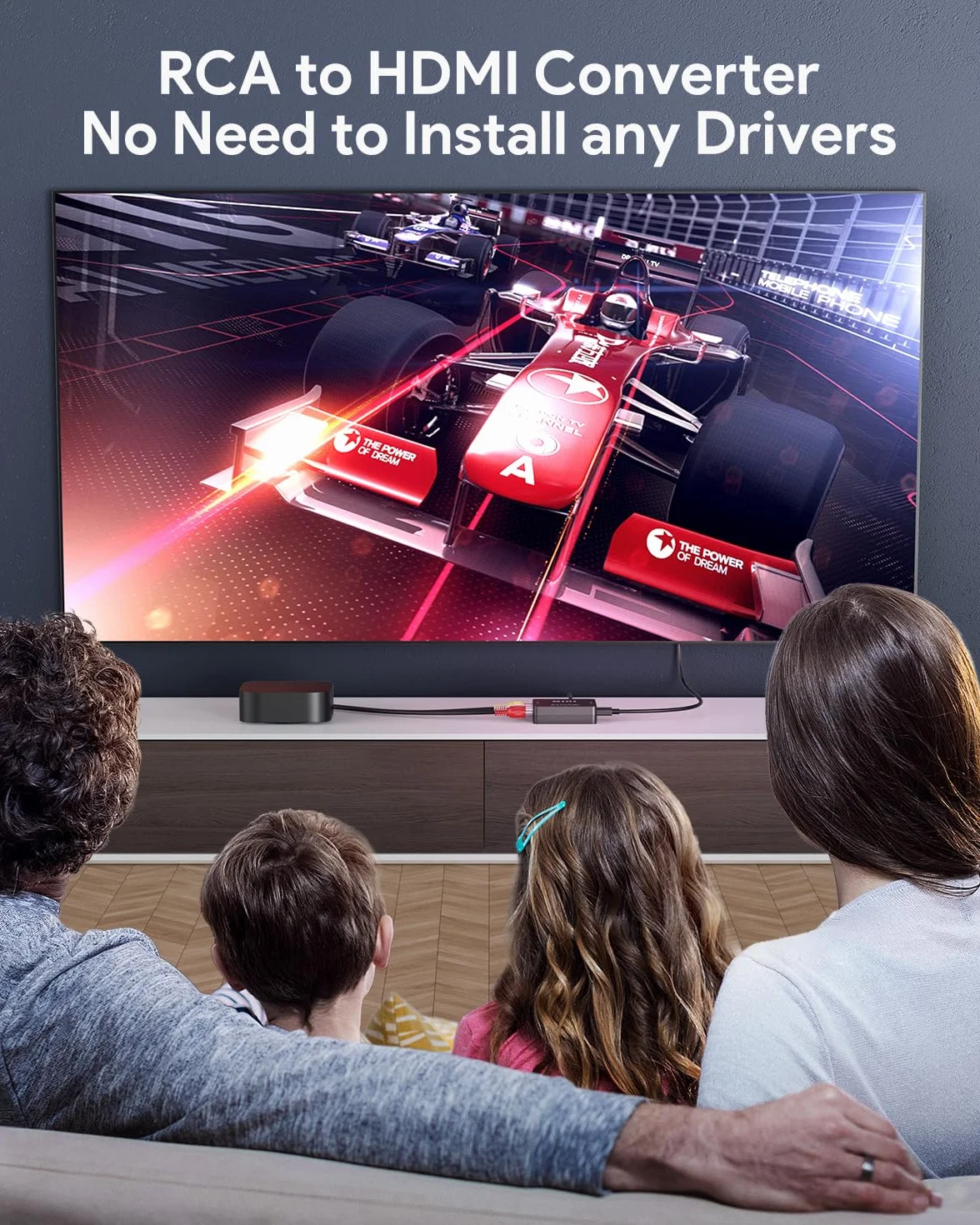 Adapter kabla RCA do HDMI, konwerter Gana AV do HDMI, obsługa 1080p z etui, do ładowania USB, do komputera PC / konsoli Nintendo / Xbox / PS4 / PS3 / TV / STB / VHS / VCR / aparatu / DVD, czarny