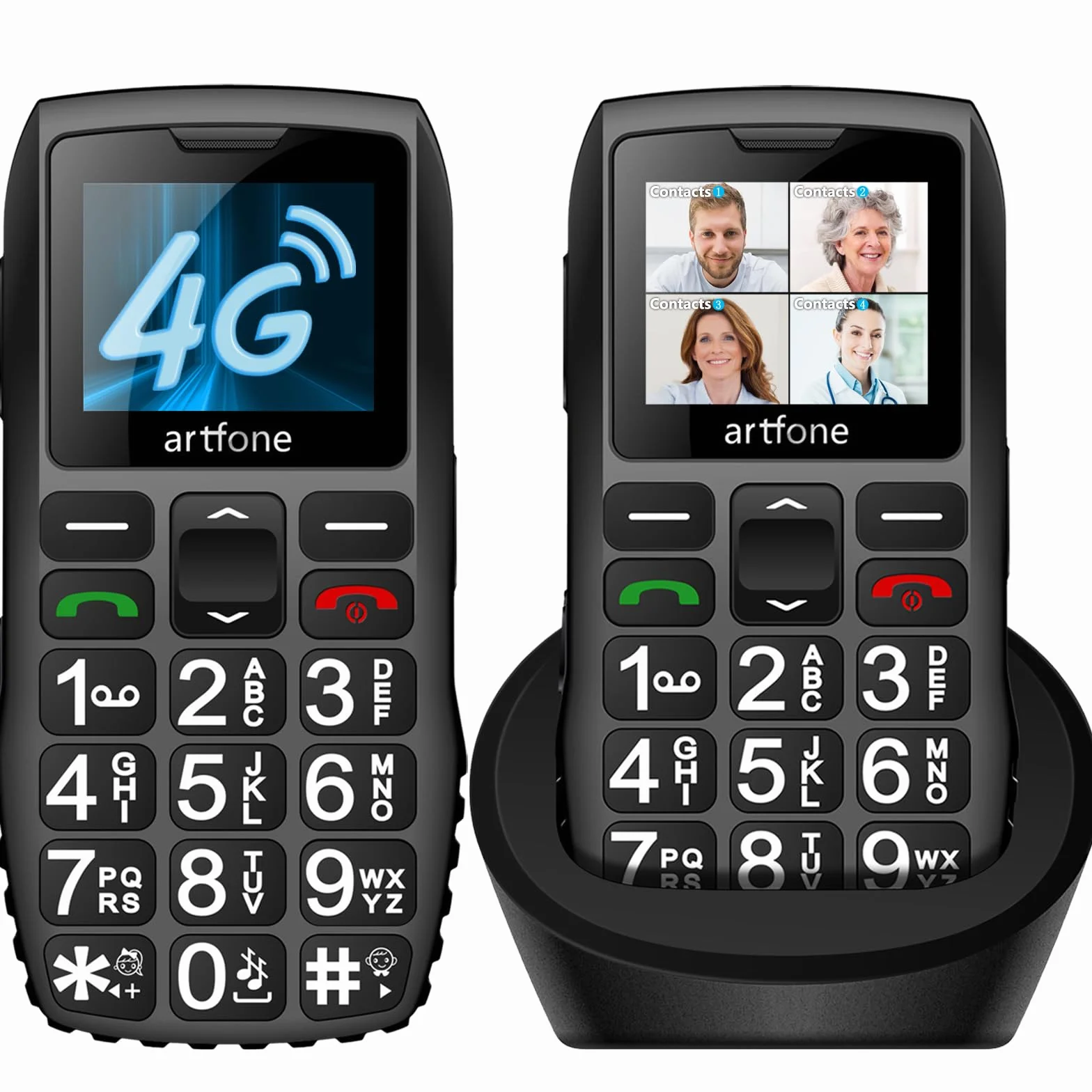 artfone Telefon komórkowy dla seniorów C1+4G bez umowy, telefon komórkowy dla seniorów, z dużymi przyciskami, akumulator 1800 mAh, przycisk SOS - telefon komórkowy z dużym przyciskiem ze stacją