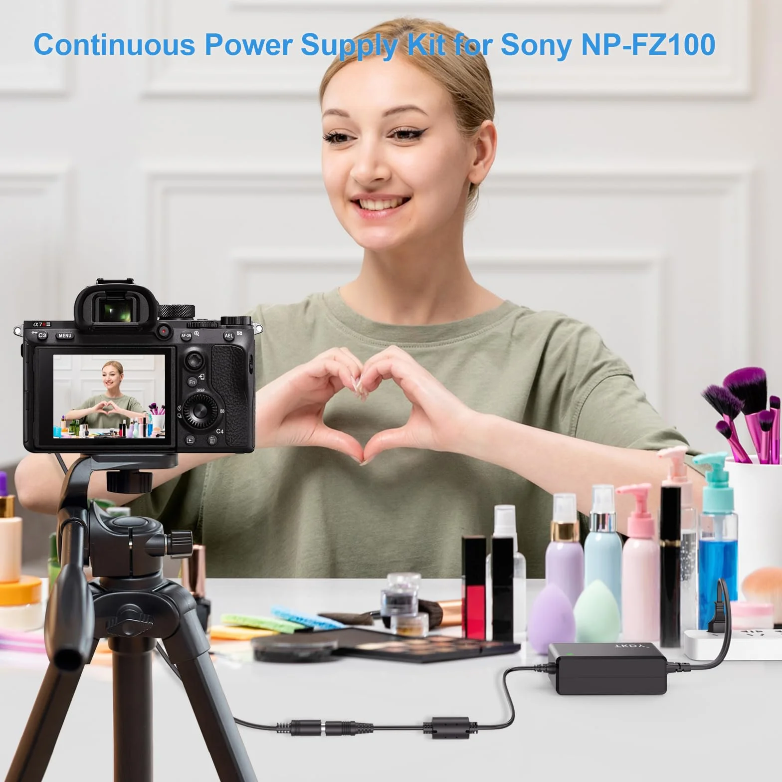 NP-FZ100 Dummy adapter akumulatorowy do Sony FX3/A7S III/A7 IV/A7R V/A1/A9 II/FX30/A6700/ZV-E1/ZV-E10 II – zasilacz do ciągłego zasilania do streamingu studyjnego na żywo i nagrań długoterminowych