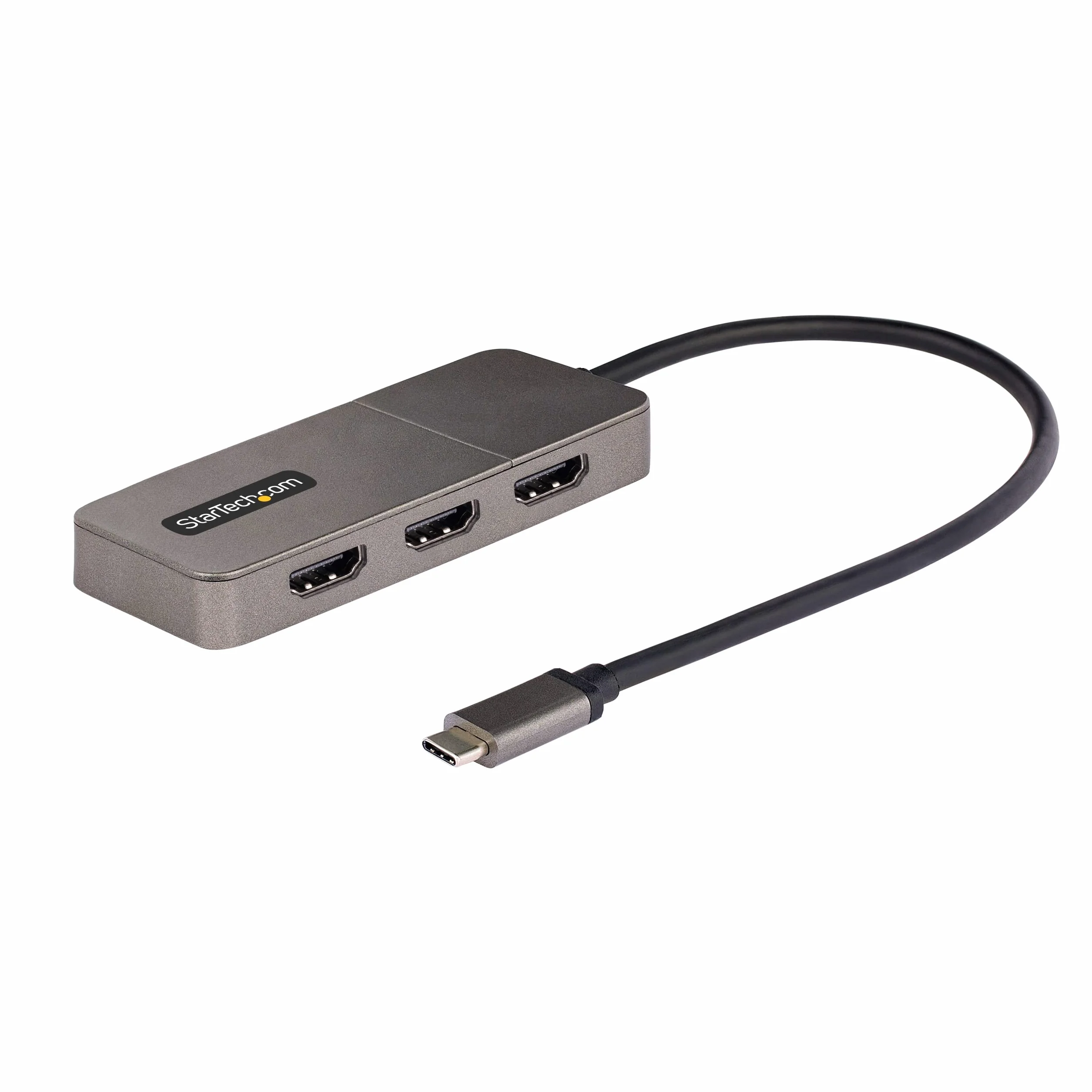 StarTech.com 3-portowy adapter USB-C z wieloma monitorami, USB typu C na 3 x HDMI MST, potrójny przedłużacz/rozdzielacz wyświetlacza laptopa 4K 60 Hz, HDR, bardzo długi wbudowany kabel, Windows