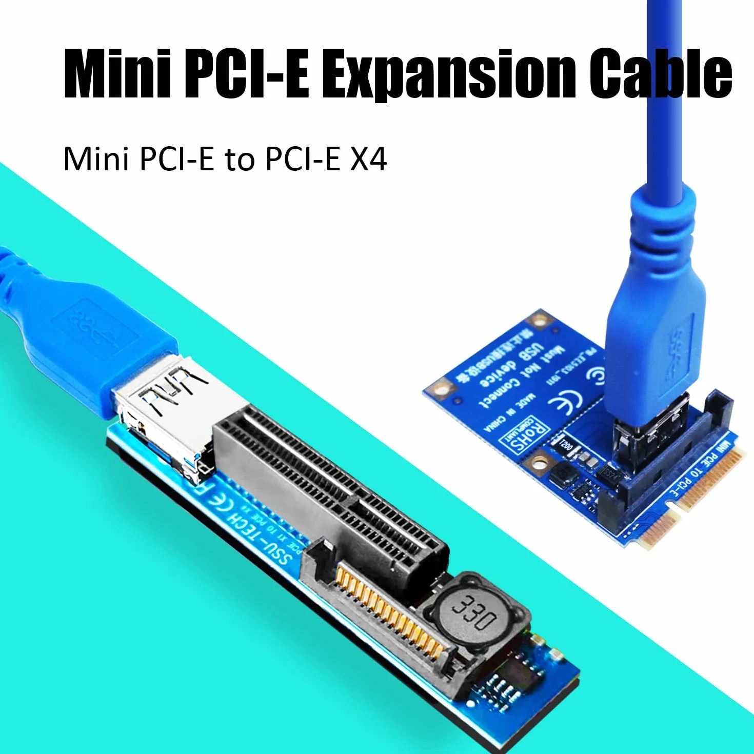GLOTRENDS UEX105 600 mm Mini PCIe do PCIe X4 Kabel Riser (PCIe 3.0 X1 Speed), do kart PCIe WiFi, kart M.2 PCIe, kart USB PCIe, kart dźwiękowych itp.