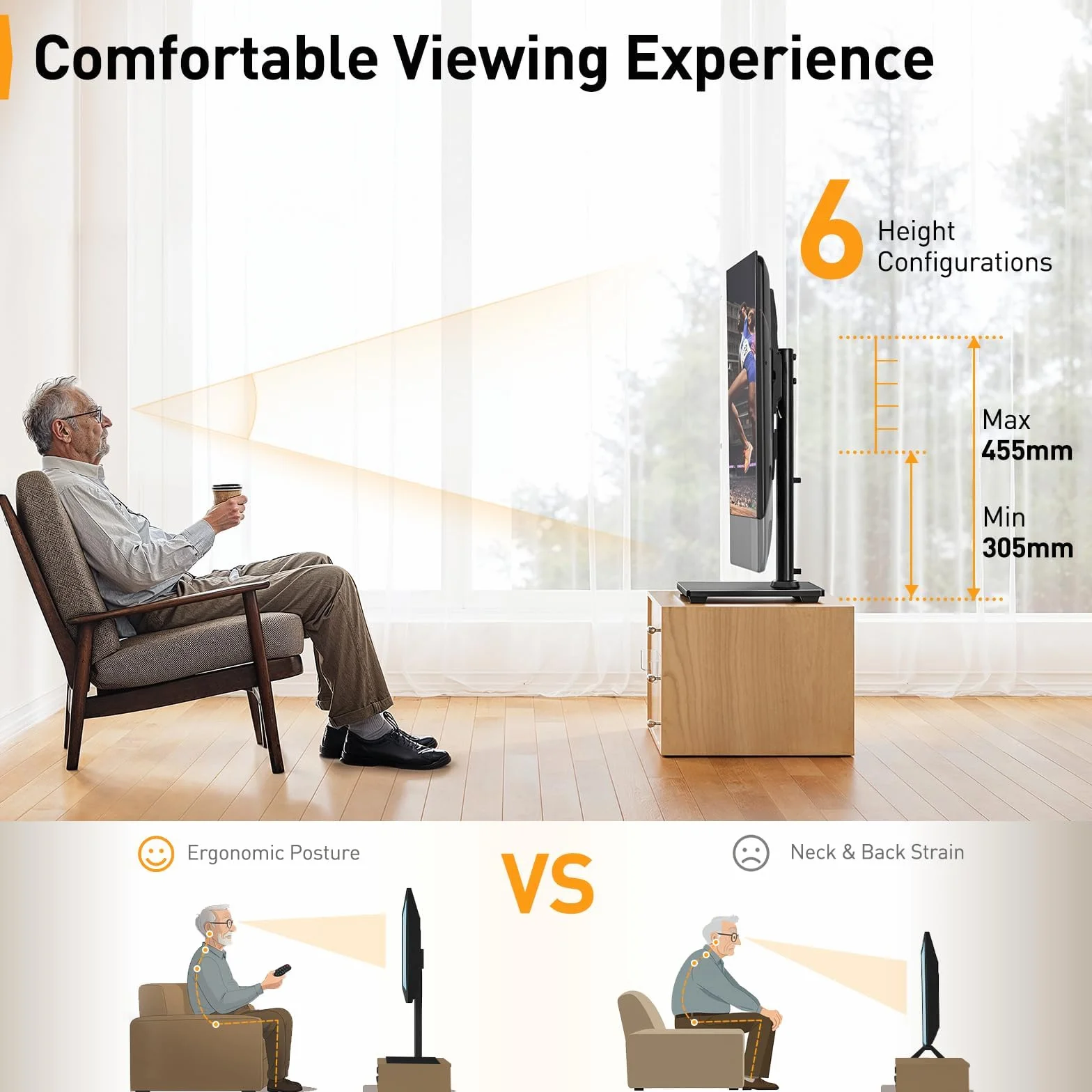 Perlegear Uniwersalny stojak pod telewizor OLED LCD o przekątnej 32-60", do płaskich i zakrzywionych telewizorów o przekątnej do 40 kg, maks. VESA 400 x 400 mm, regulacja wysokości i stabilna podstawa