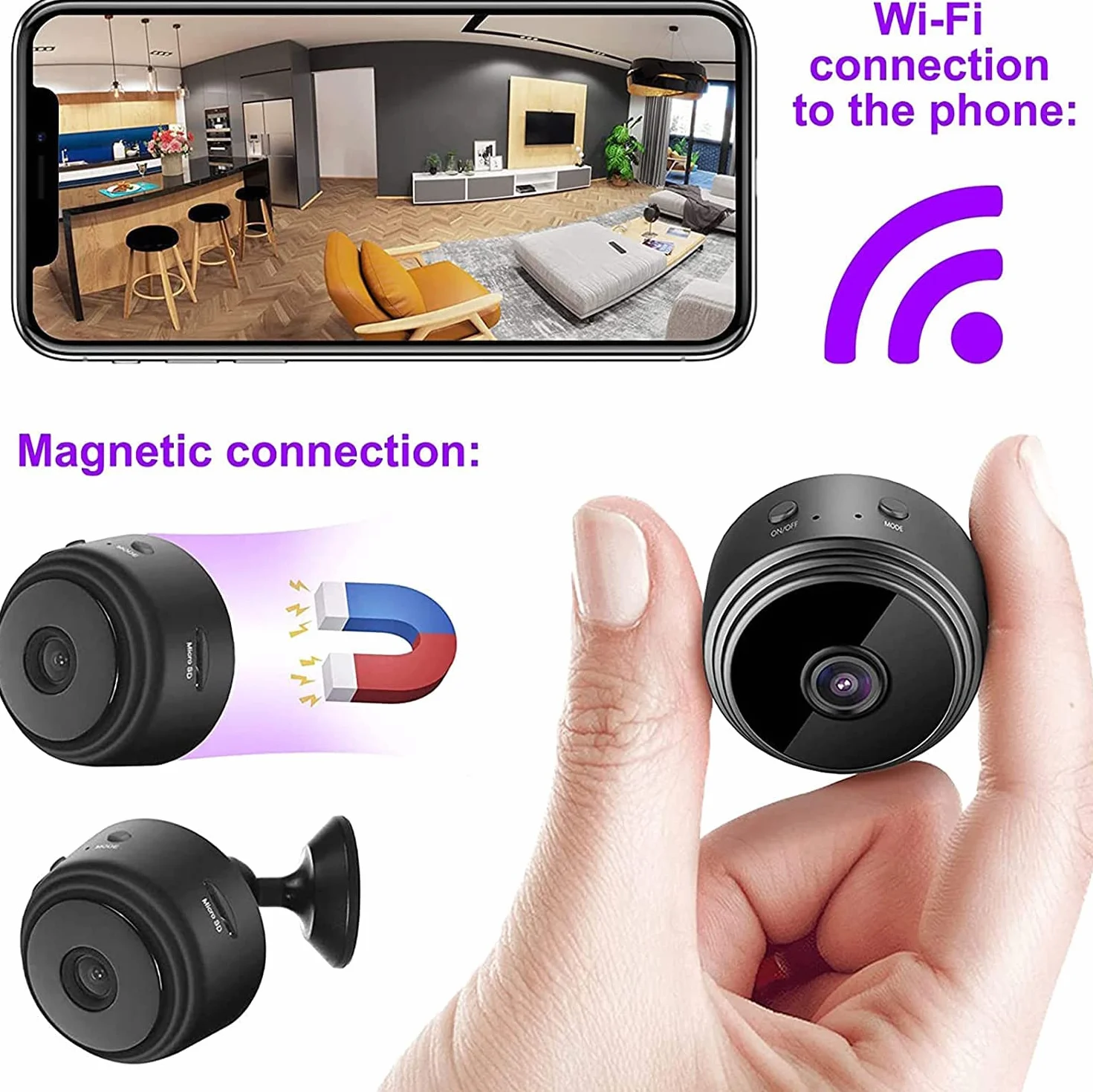 Mini kamery szpiegowskie ukryta bezprzewodowa kamera 1080P HD z wykrywaniem ruchu noktowizyjnego, kamera WiFi, bezpieczeństwo domowe, niania, kamera do monitoringu wewnątrz i na zewnątrz