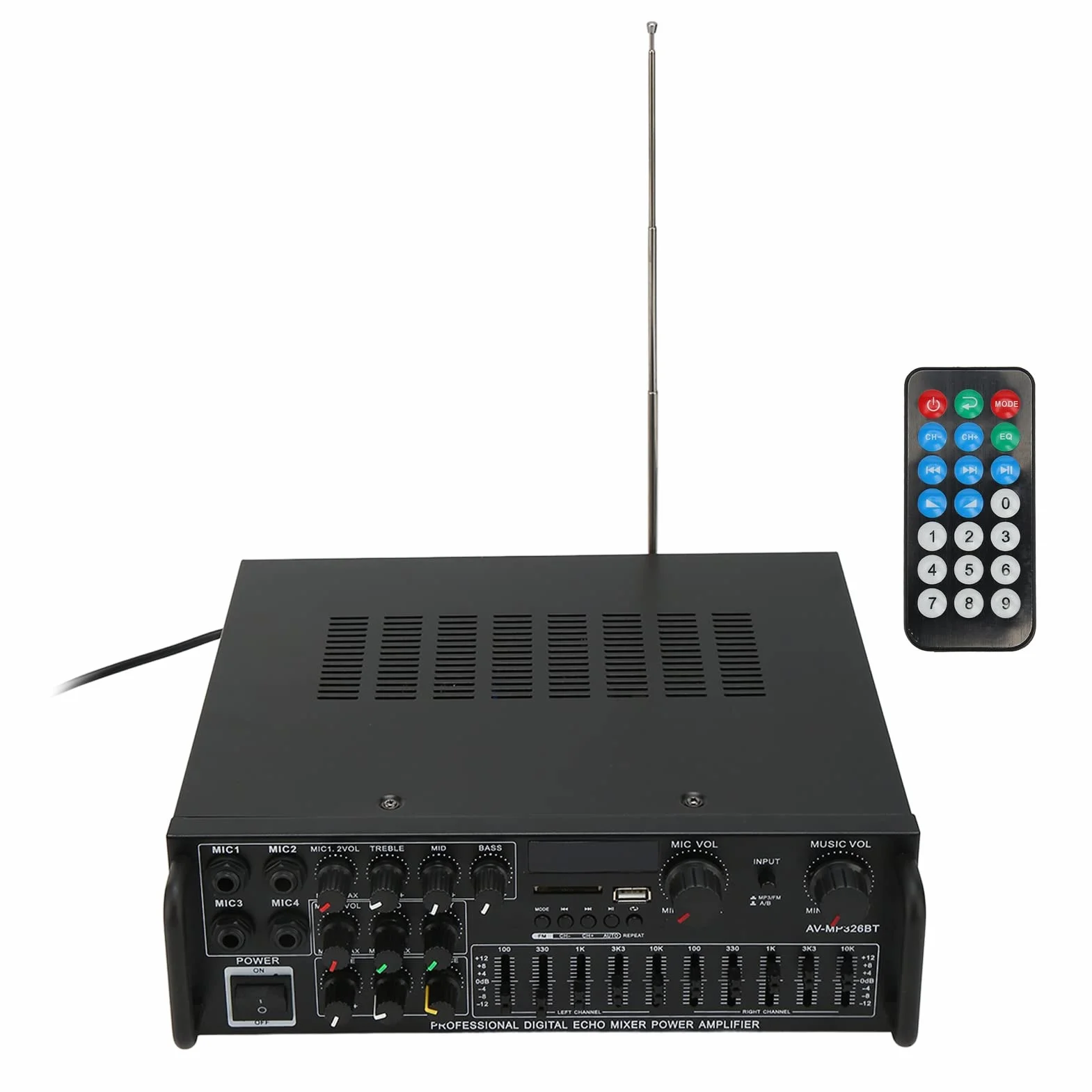 Luocute Domowy Wzmacniacz Mocy, Stereofoniczny Wzmacniacz Audio 300 W z Korektorem 5.0 EQ USB SD Radio FM, do Domu Samochód Sypialnia Biuro Piwnica Garaż (Wtyczka UE 220 V)