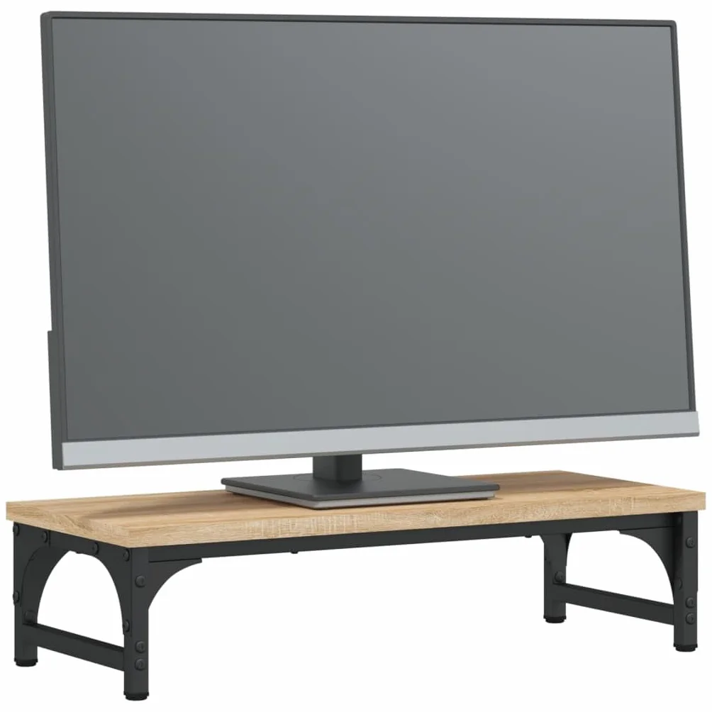Hothingwell Uchwyt na monitor dębowy sonoma 55 x 23 x 14 cm, wykonany z drewna inżynierskiego, ergonomiczna konstrukcja z schowkiem pod ekranem na klawiaturę i akcesoria, antypoślizgowe regulowane