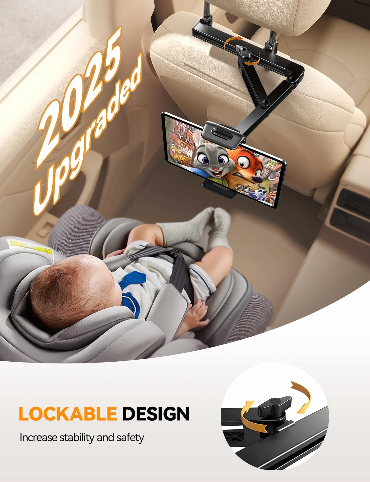 JOYROOM Samochodowy uchwyt na tablet [stabilizująca trójkątna struktura] uchwyt samochodowy na iPad z podwójnym stelażem, składane ramię, uchwyt na tablet i zagłówek samochodowy do iPada/Switch