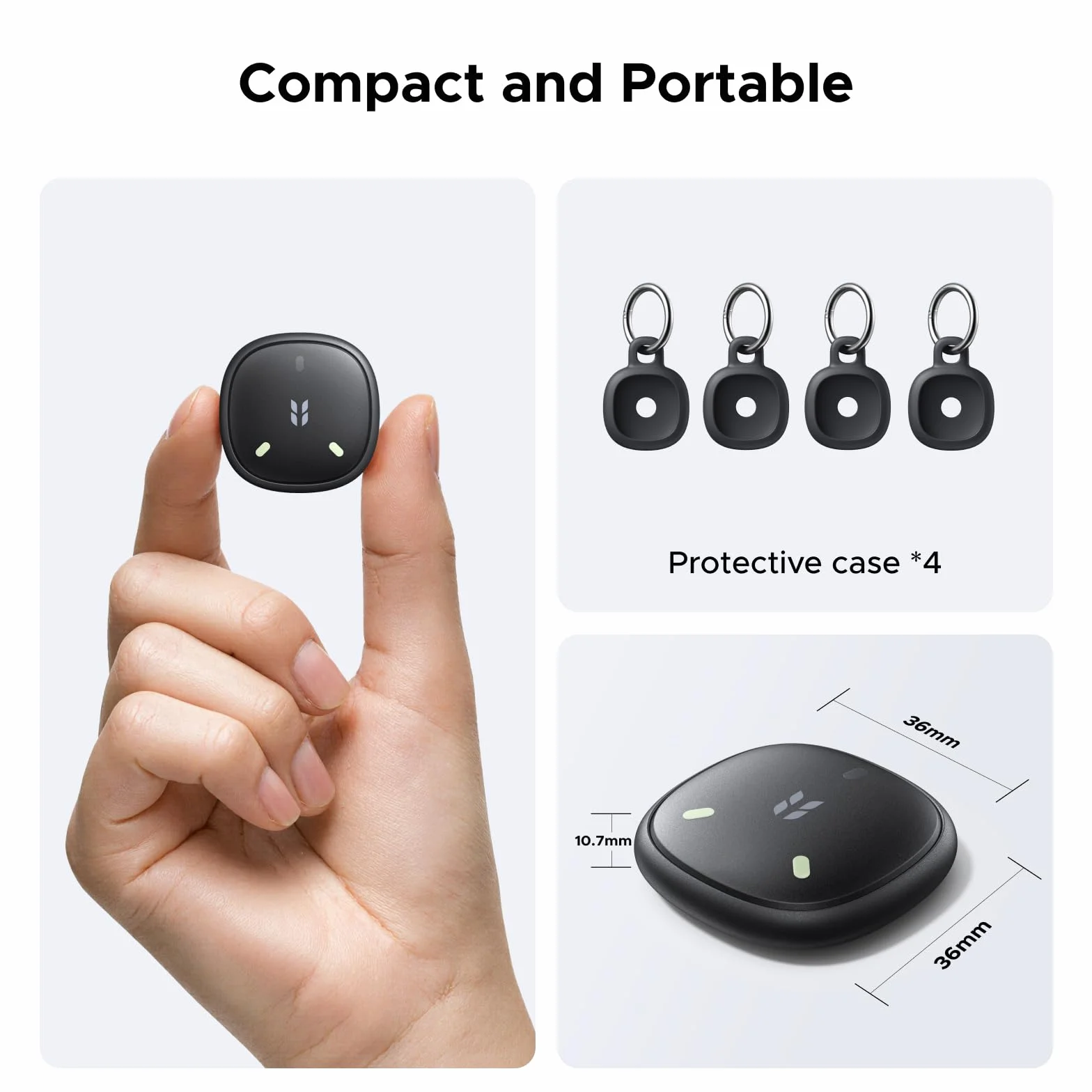 UGREEN FineTrack Mini Duo 2 Tracker kompatybilny z iOS i Android, 4 szt. | GPS tracker z sygnałem 110dB, Świecący design, IP68, Lokalizator do walizek, kluczy, plecaków itp.