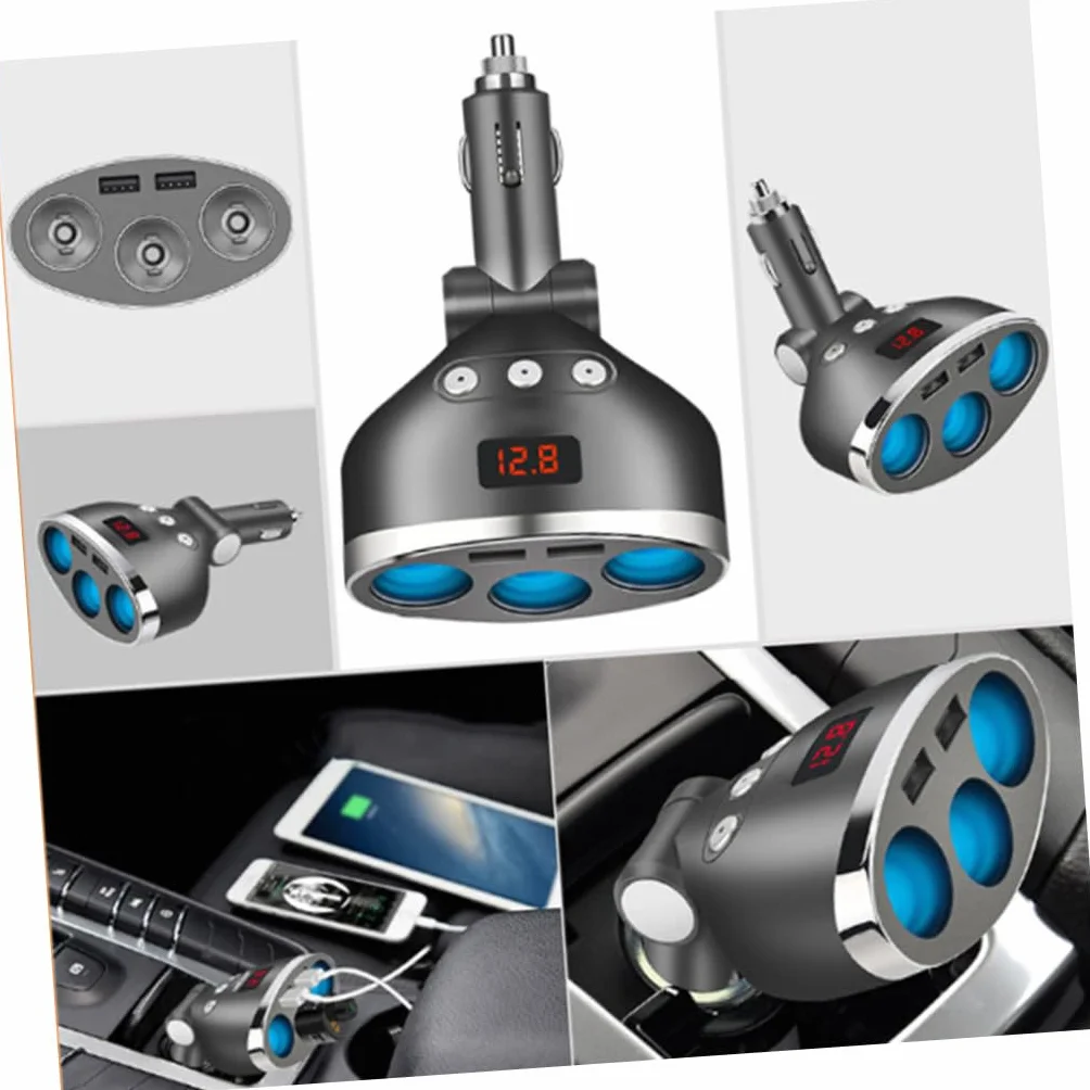 PACKOVE 3kawałki Adapter Samochodowy Gniazdowy z Podwójnym Usb i Wyświetlaczem Napięcia Ładowarka Do Gniazda Zapalniczki Szybkie Ładowanie Dla Telefonów Komórkowych i Czarny