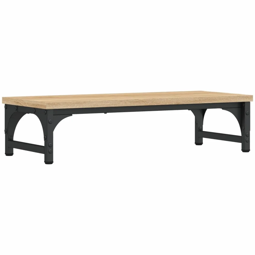 Hothingwell Uchwyt na monitor dębowy sonoma 55 x 23 x 14 cm, wykonany z drewna inżynierskiego, ergonomiczna konstrukcja z schowkiem pod ekranem na klawiaturę i akcesoria, antypoślizgowe regulowane