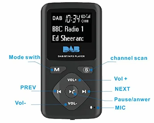 Kieszonkowe radio cyfrowe, Baceyong osobiste radio stereo FM ze słuchawkami MP3 Bluetooth głośnomówiące 4.0 32G, czarne, lekkie, kompaktowe, DAB/DAB 87,5-108 MHz