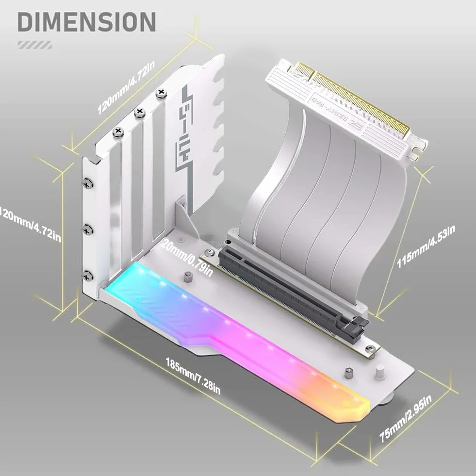 Pionowy uchwyt na kartę graficzną z kablem Riser PCI-E 4.0 X16 15 cm, uchwyt na kartę graficzną GPU, uchwyt na kartę graficzną pod kątem prostym 90 stopni (biały)