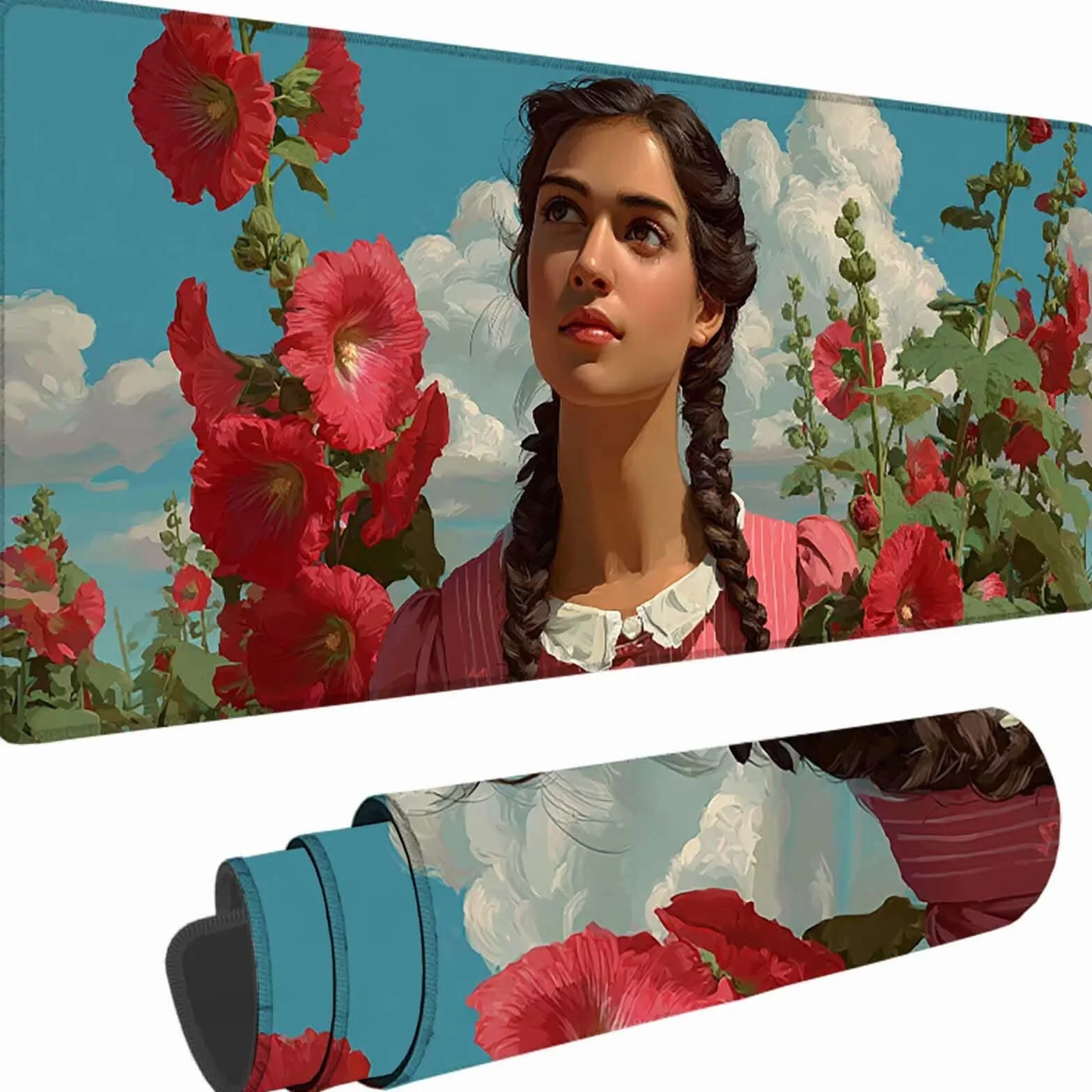 Czerwona podkładka pod mysz do gier, duża podkładka pod mysz XXL 1600x800x3 mm, podkładka pod mysz kwiatową do klawiatury i biura, akcesoria do gier, antypoślizgowa, poprawia precyzję i szybkość dla