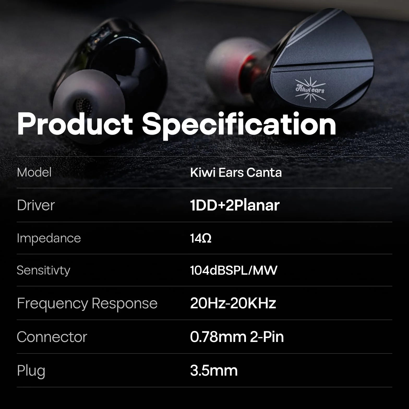 LINSOUL Kiwi Ears Canta słuchawki douszne, 1DD+2Planar Hybrid dokanałowe, słuchawki do gier, HiFi przewodowe IEM, z odpinanym kablem IEM dla muzyków audiofilów