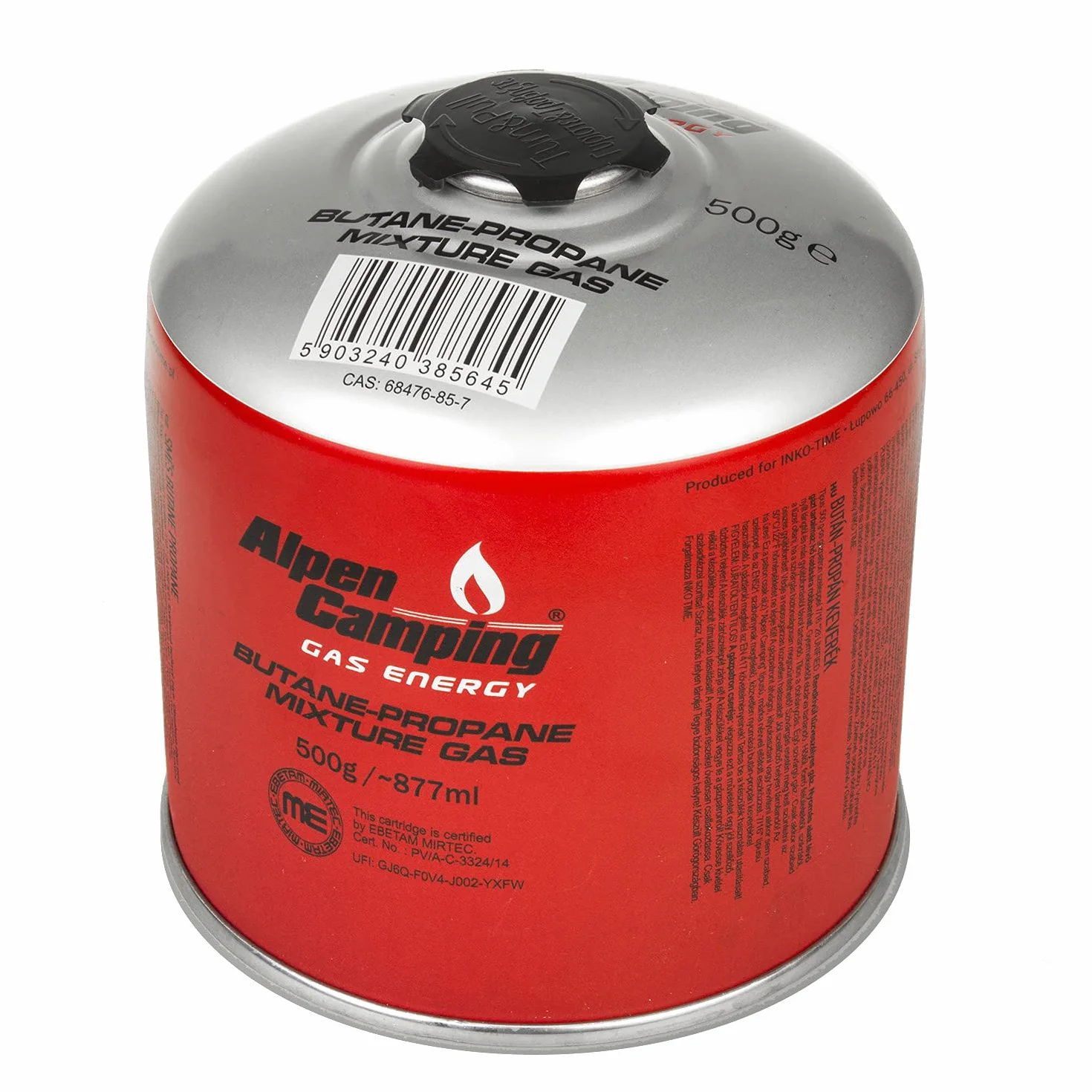Alpen Camping kartusz gazowy 500g propan-butan -10°C do +40°C zawór 7/16"