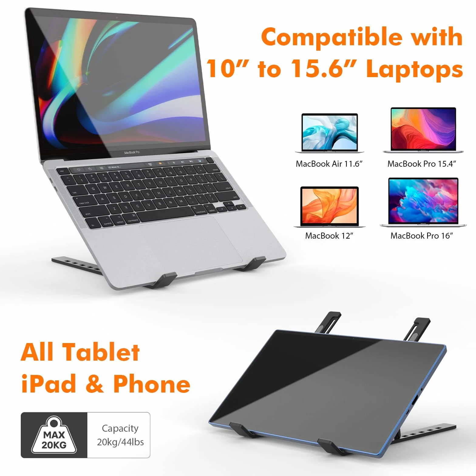 GRIFEMA GB1054B Podstawka pod Laptopa,Model Biurkowy, z Regulacją Wysokości, Przenośna, 6 pozycji nachylenia, odpowiednia dla laptopów i tabletów o przekątnej ekranu od 10 do 17,3 cala – Czarna
