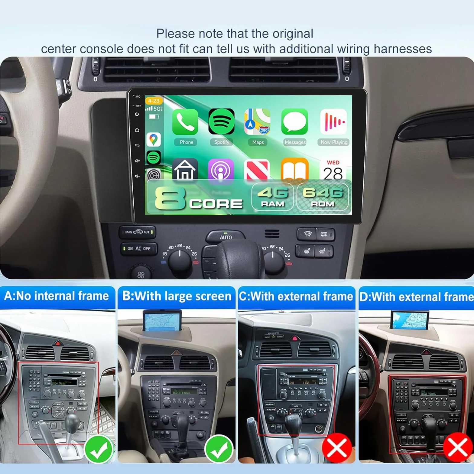 Android radio samochodowe stereo dla Volvo V70 XC70 V40 S40 S60 2005-2009 | 9"HD Ekran dotykowy w komórce Bezprzewodowy CarPlay Android Auto GPS 5 GHz WiFi Bluetooth 5.0 FM RDS SWC AHD Kamera cofania