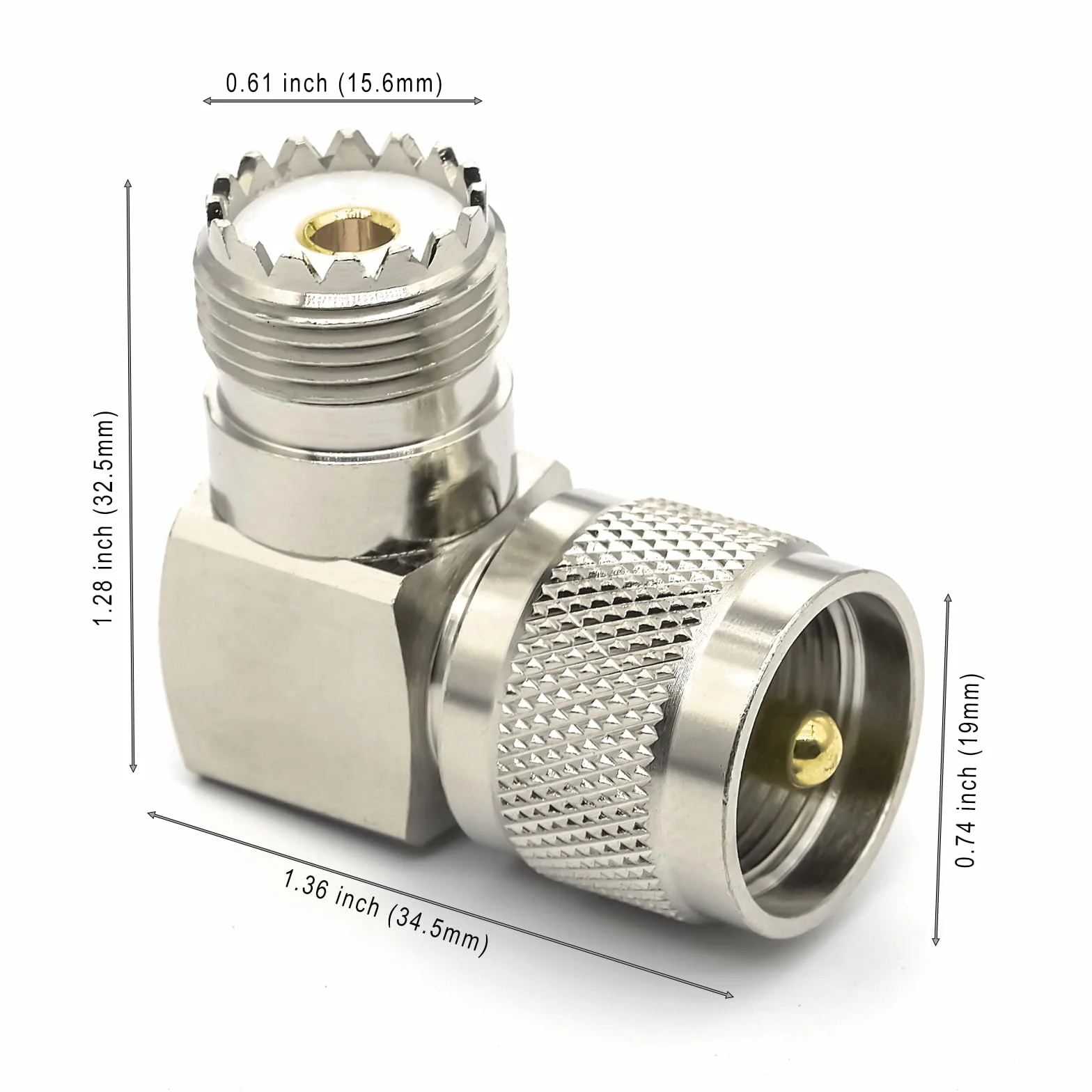 2 sztuki PL259 UHF adapter koncentryczny kątowy 90°, wtyczka PL259 do gniazda SO239, UHF SO239 wtyczka koncentryczna w kształcie litery L do radia CB, anten, mierników SWR i analizatorów