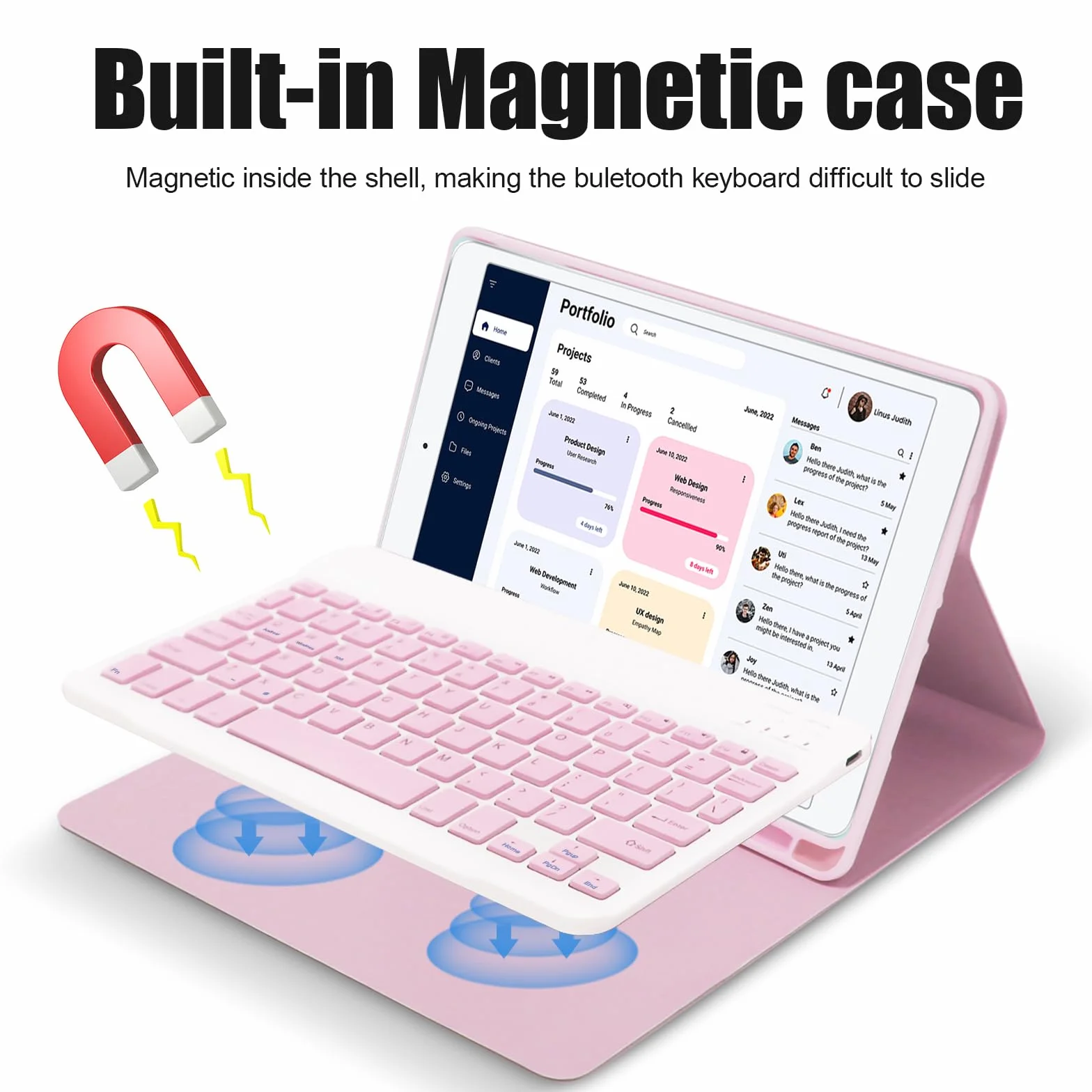 Etui na iPad 11./10. generacji z klawiaturą 11 cali/10,9 cali 2025 A16 2022 z uchwytem na ołówki, magnetycznie odłączana, bezprzewodowa klawiatura Bluetooth z foliową podstawką i ładowalnym