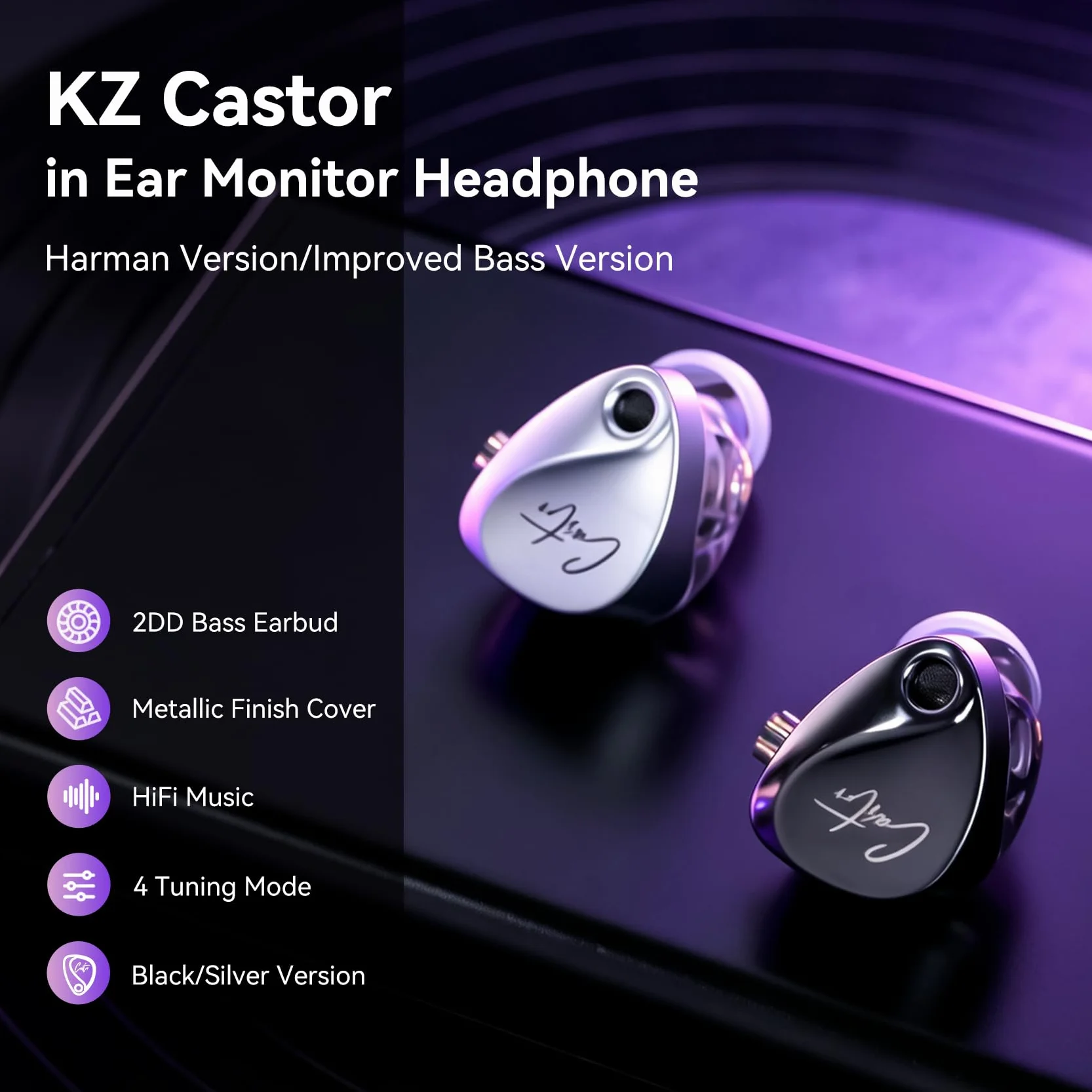 KZ Castor in Ear Monitor słuchawki, odłączany kabel 2-pinowy podwójny dynamiczny sterownik, przewodowe słuchawki douszne, ulepszone basy HiFi, Tuning dźwięku, izolacja szumów IEM