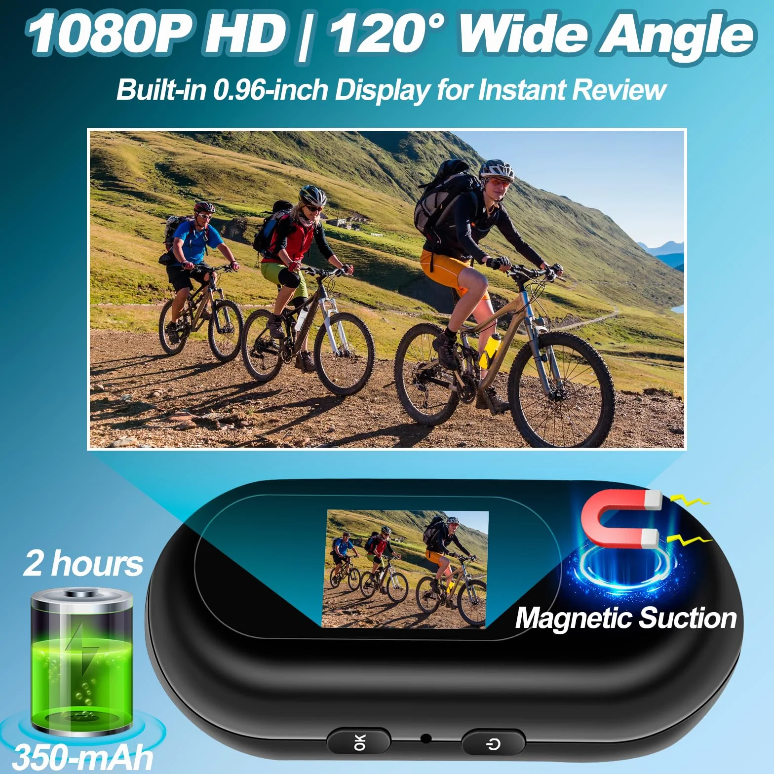 Kamera Sportowa, 1080P HD i Szeroki Kąt 120°, Noktowizor, Magnetyczne Montowanie i Ekran Kamery Moto. Idealna na sporty i aktywności na świeżym powietrzu